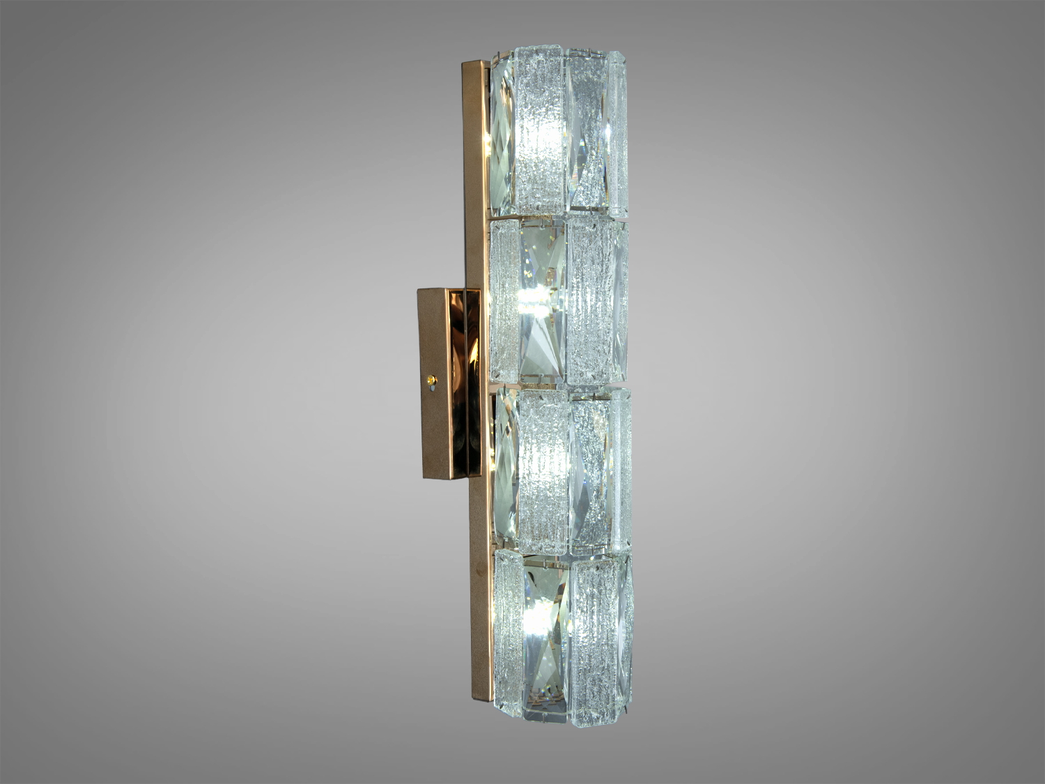 Настінний світильник з прозорими кристалами, що відбивають світло, має циліндричну форму, підходить для сучасних інтер′єрів.