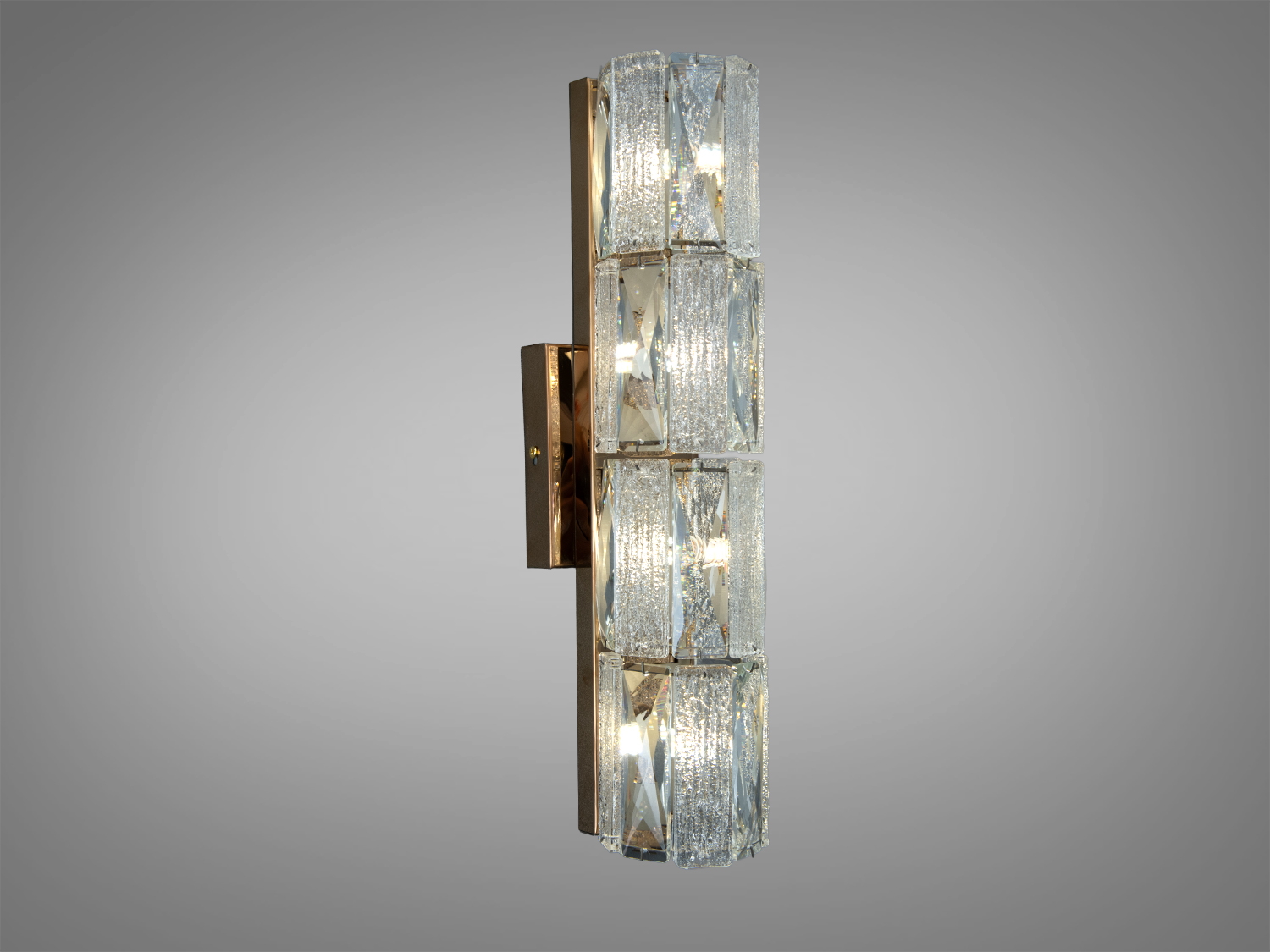 Світильник з кристалами, що створюють призматичний ефект, має квадратну основу, ідеальний для акцентного освітлення.