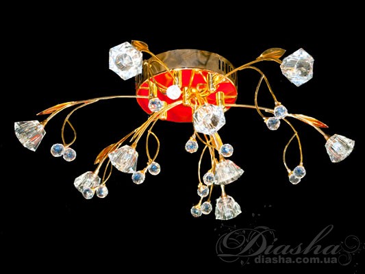 
Диаметр крепления: 20см

Диаметр по веткам: 50см

Высота: 20см
 Тип ламп: Галоген
Тип патрона: g4
Количество ламп: 9
Максимальная мощность ламп: 20 Вт. 
 Оснащение: электронные трансформаторы, 
 пультовое управление, порежимное включение
Возможно исполнение металических частей в черном, золотом и хроммированных вариантах.