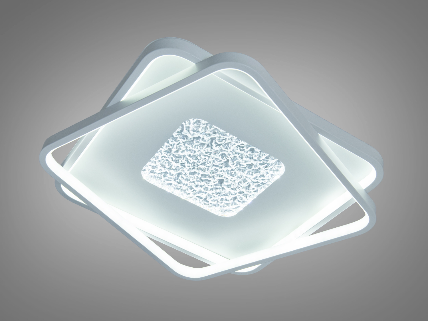 Світильник з інтегрованим LED освітленням, квадратний дизайн з прозорою текстурованою вставкою, що додає елегантності.