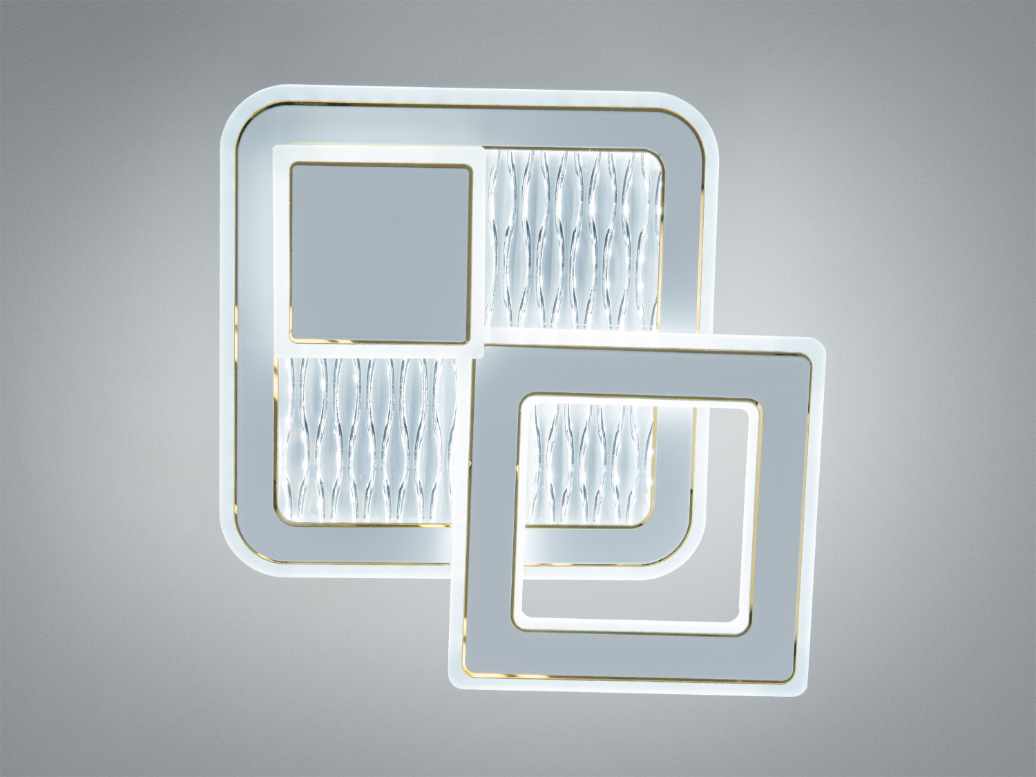 Світильник з текстурованою поверхнею всередині рамок. Призначений для стельового монтажу у сучасних приміщеннях.