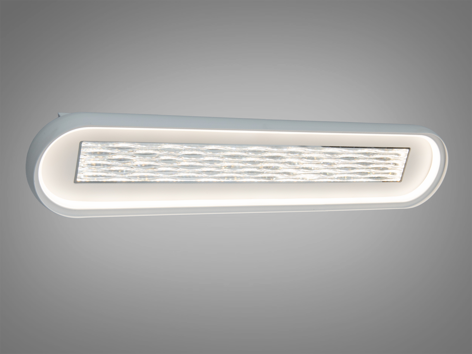 Білий овальний акриловий світильник, нейтральне світло. Підходить для офісних приміщень, стельовий монтаж.