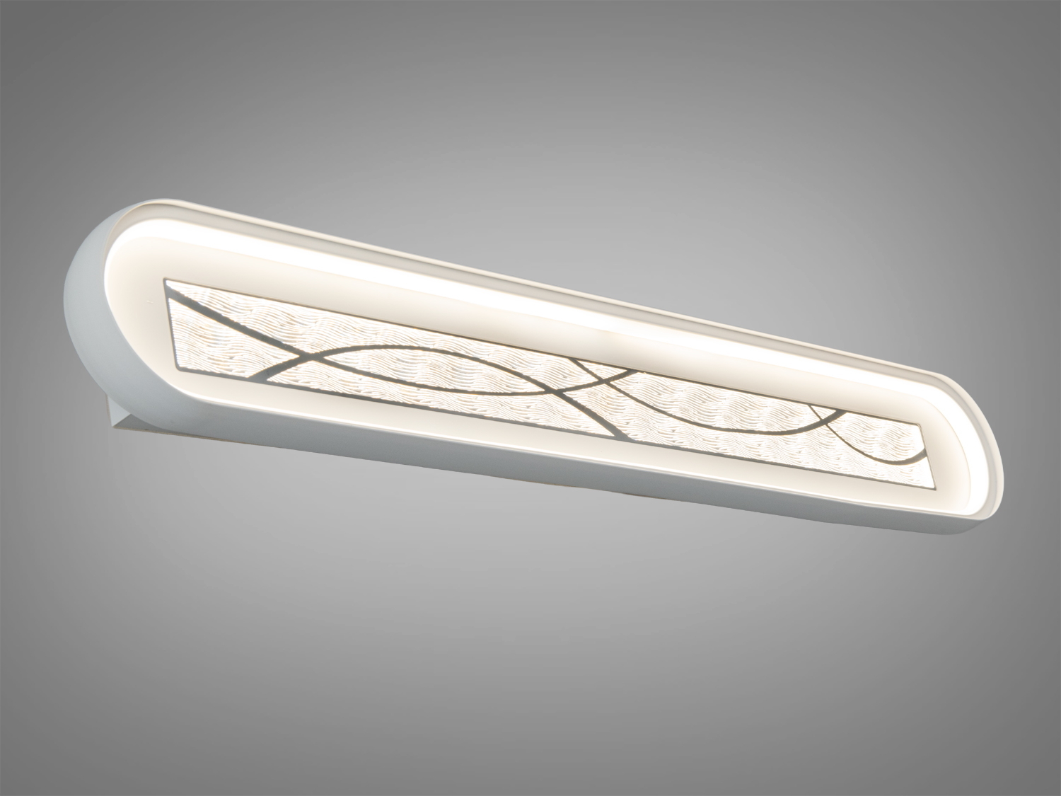 Білий настінний світильник з прозорим візерунком, що створює м′яке освітлення. Підходить для спокійного інтер′єру.