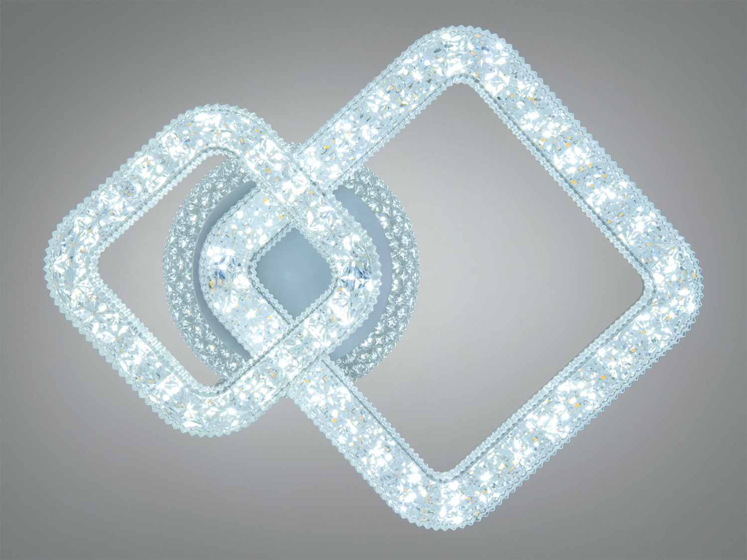 Біла стельова LED-люстра 20 Вт із двома квадратами. Може підійти для 6–10 м², сучасний вигляд, проста установка, помірне енергоспоживання.