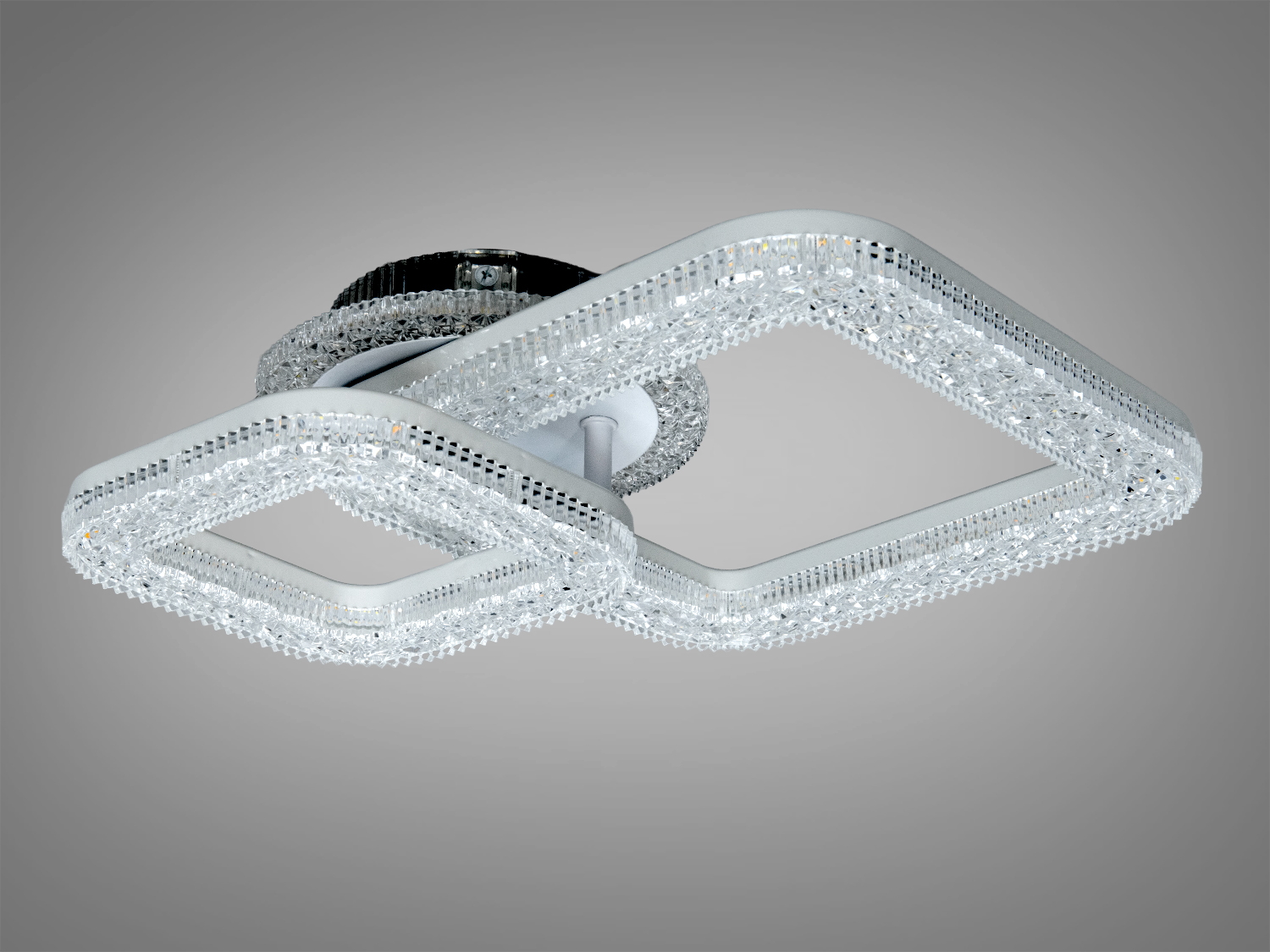 Стельовий світильник з кришталевими квадратами, що перетинаються, створює ефектний вигляд у сучасному інтер′єрі.