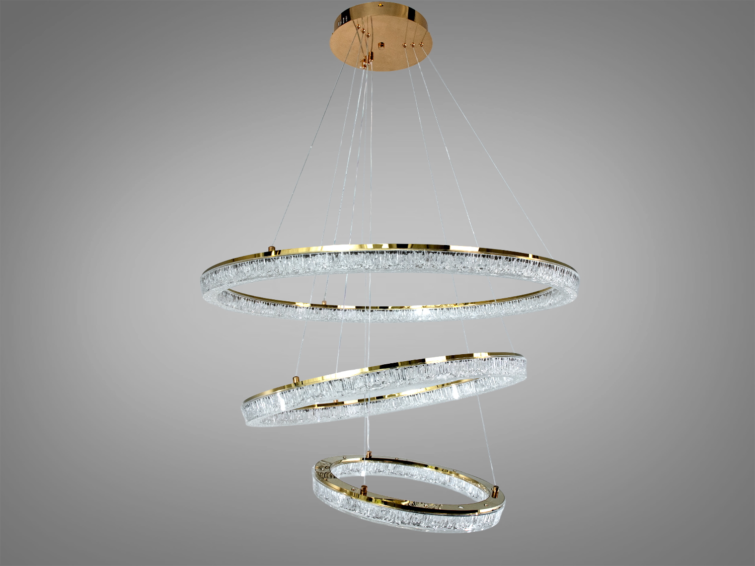 Підвісна люстра LED три кільця золото 125 Вт