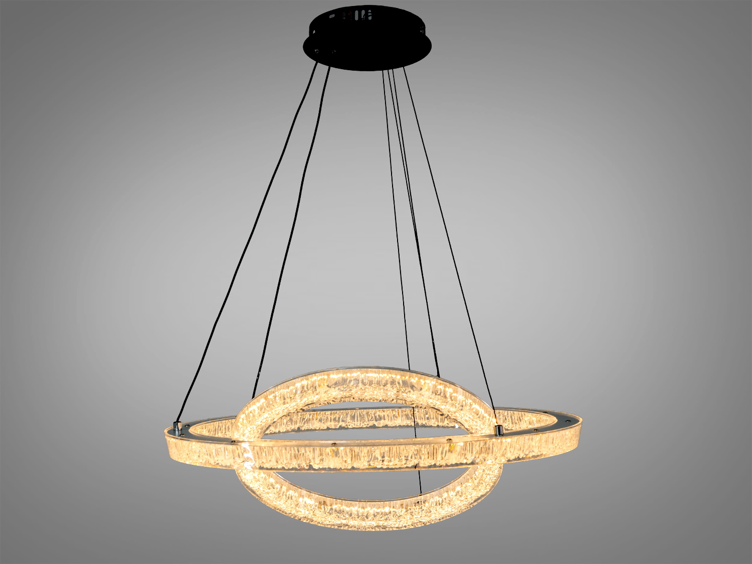 Підвісна LED-люстра Diasha у чорному кольорі: 2 кільця, 66 Вт, освітлення до ≈11 м². Регульовані троси, кришталеві елементи, сучасний дизайн для вітальні чи їдальні.