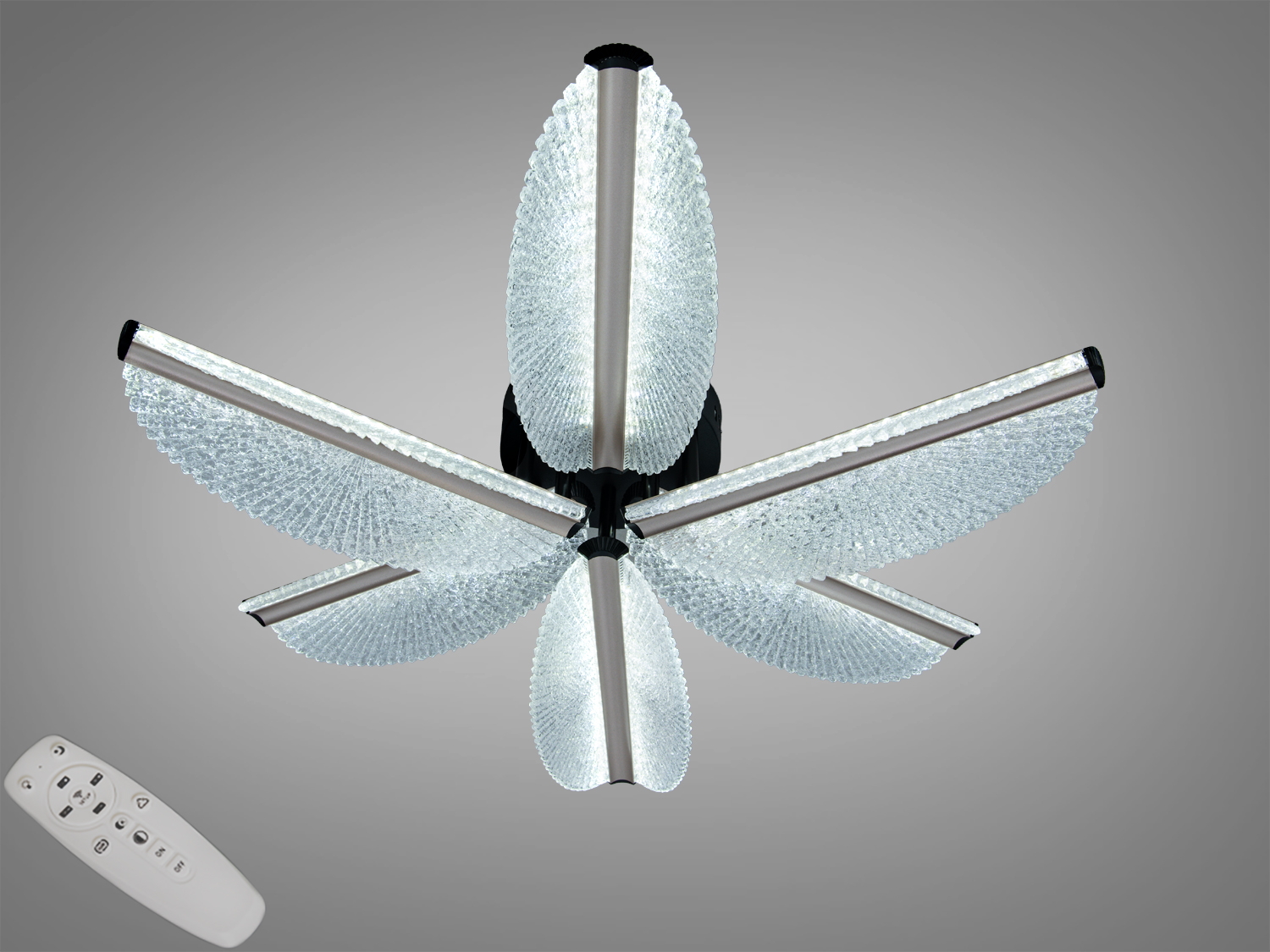 Стельова LED люстра 54 Вт у чорному кольорі з пультом, димуванням і регулюванням тону світла. Чотири гексагональні модулі для площі до близько 10 м².