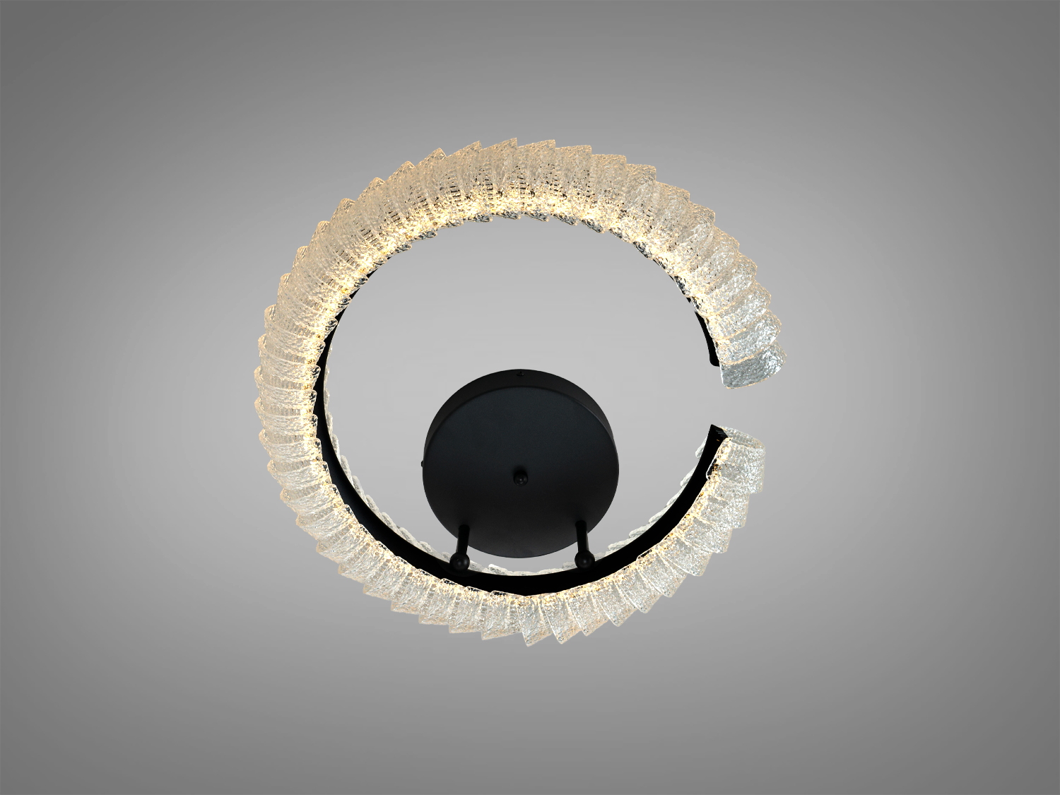 Світильник у формі півкола з чорним кріпленням, виготовлений з текстурованого акрилу, підходить для сучасних інтер′єрів.