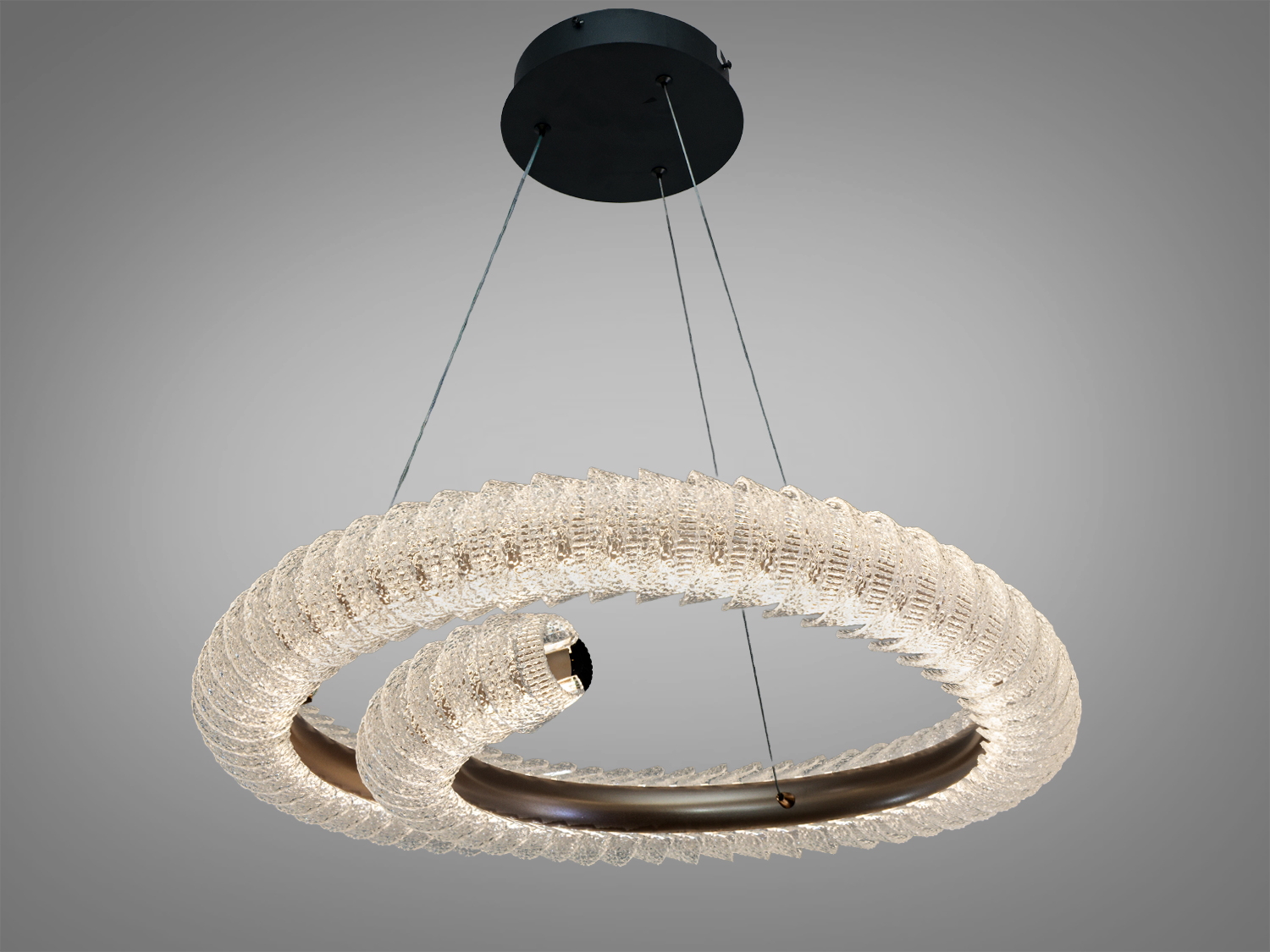 Підвісний світильник зі скрученим дизайном, виготовлений з прозорого акрилу, підходить для сучасних інтер′єрів.