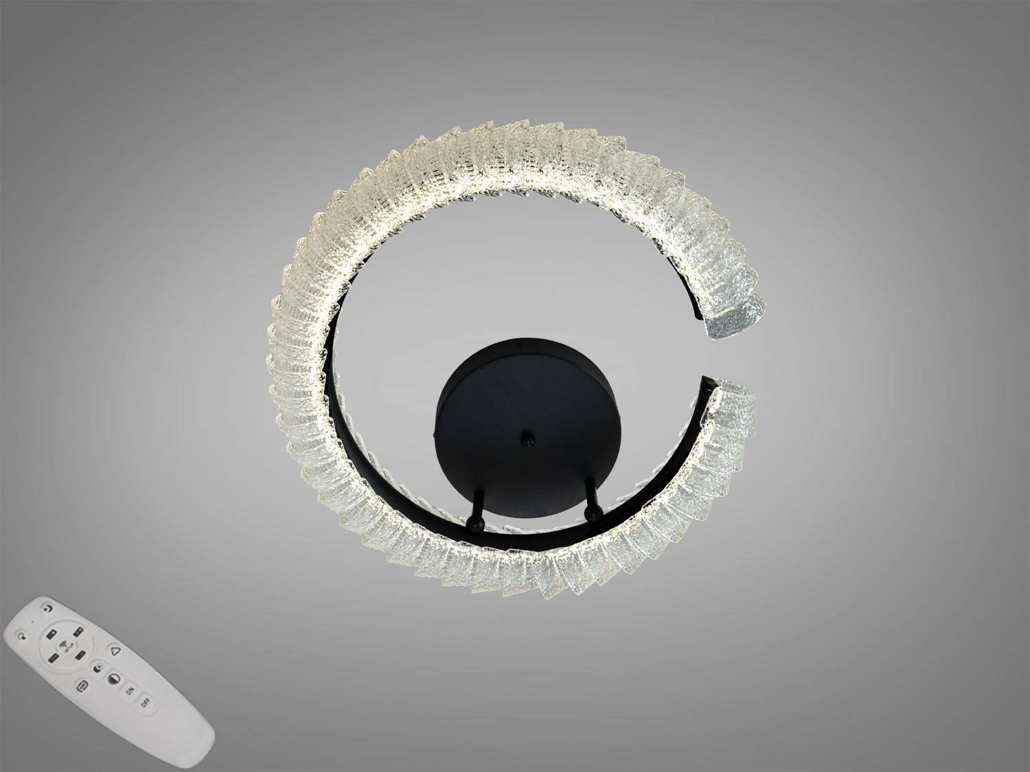 Стельова LED люстра 50W у чорному кольорі з пультом і трьома режимами 3200/4100/6500K. Для освітлення до 9 м². Акриловий розсіювач, металевий каркас, мала висота для низьких стель.
