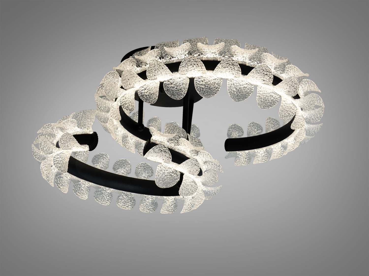 Стельовий світильник з овальними LED-кільцями, що кріпляться на металеву основу. Призначений для стельового монтажу, забезпечує рівномірне освітлення.