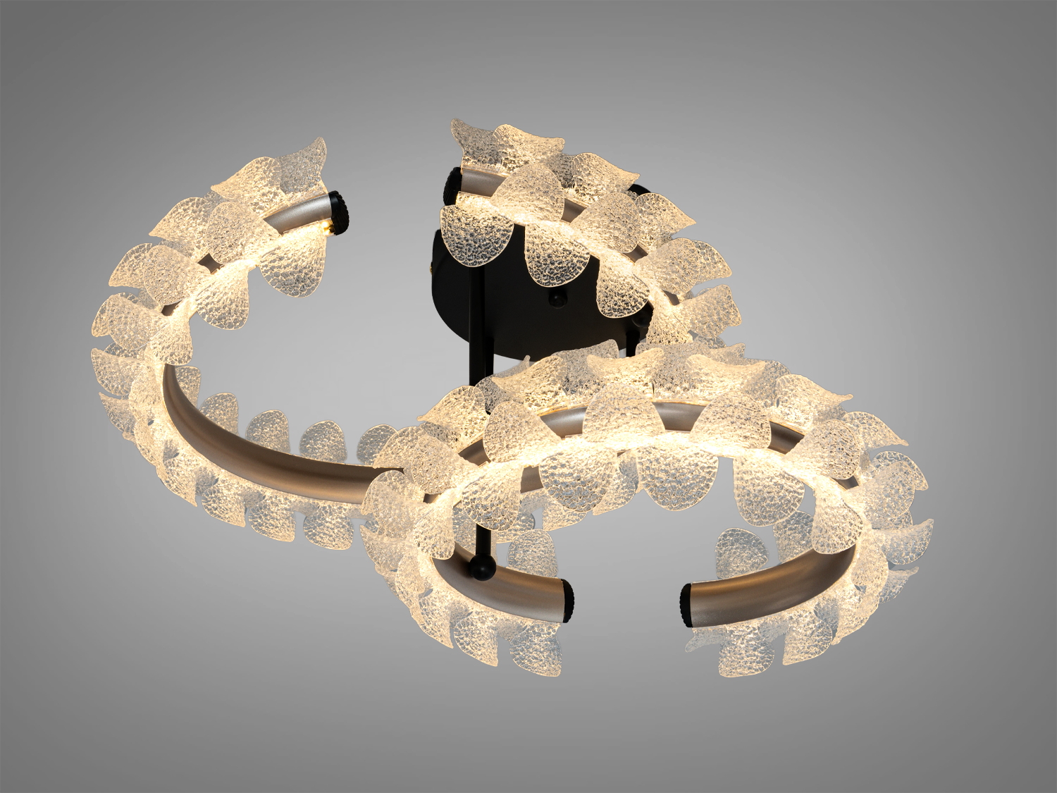 LED світильник з двома овальними кільцями, що випромінюють тепле світло. Металевий корпус, ідеальний для вітальні або спальні.