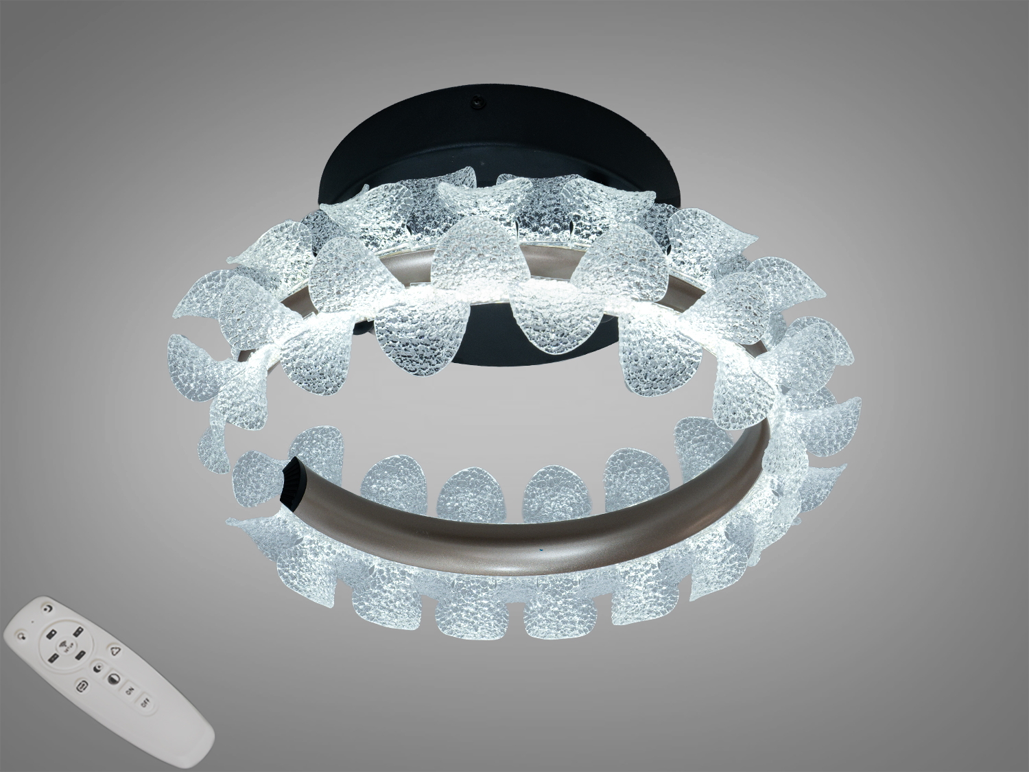 Підвісна LED люстра Diasha, шампань, 86Вт, 4675 лм. Пульт і настінний вимикач, 3 температури світла, регульована висота. Рекомендована площа 12–15 м².