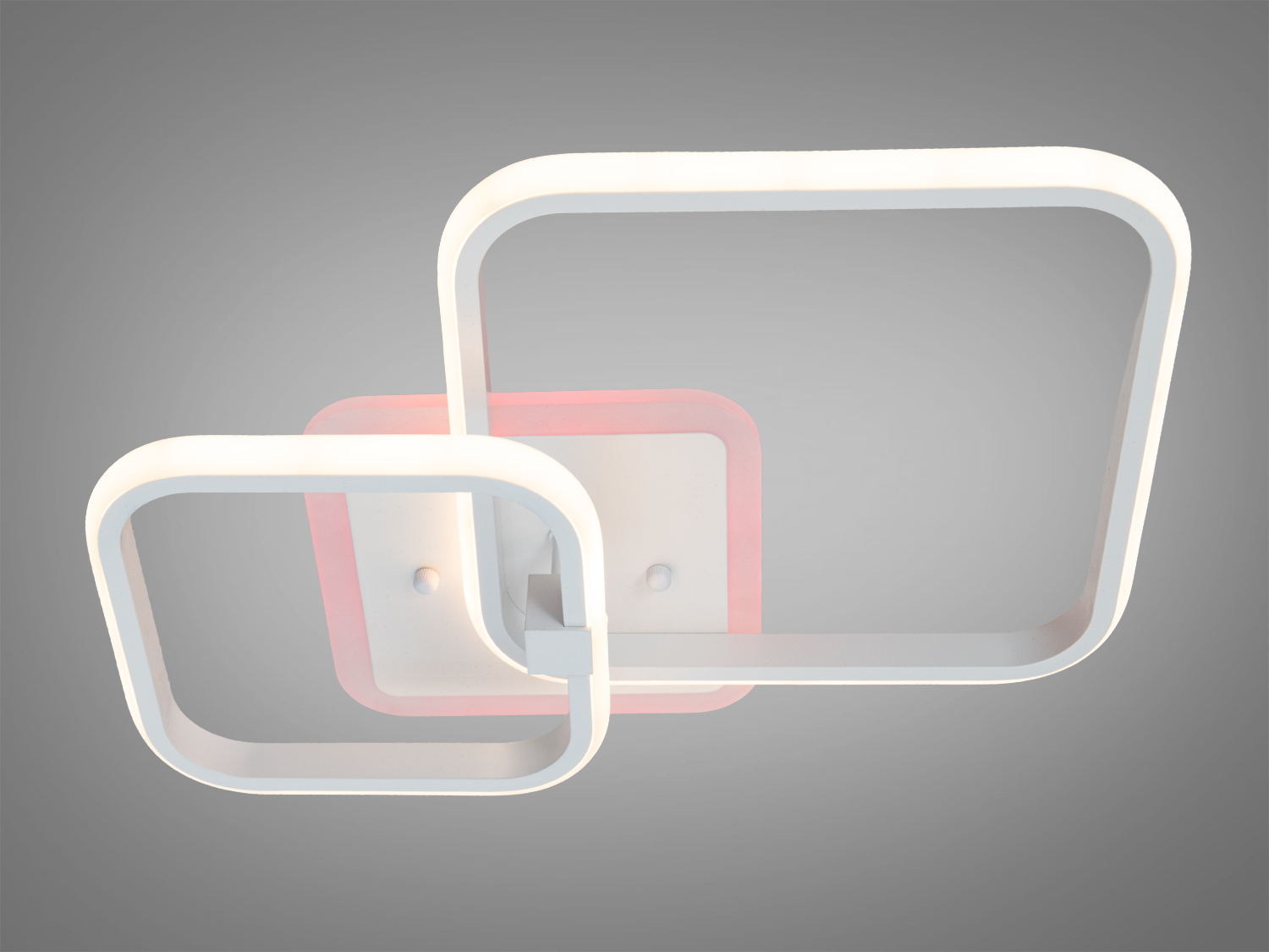 Стельовий світильник з квадратними рамками, білий колір, червоне підсвічування. Ідеальний для вітальні або спальні.