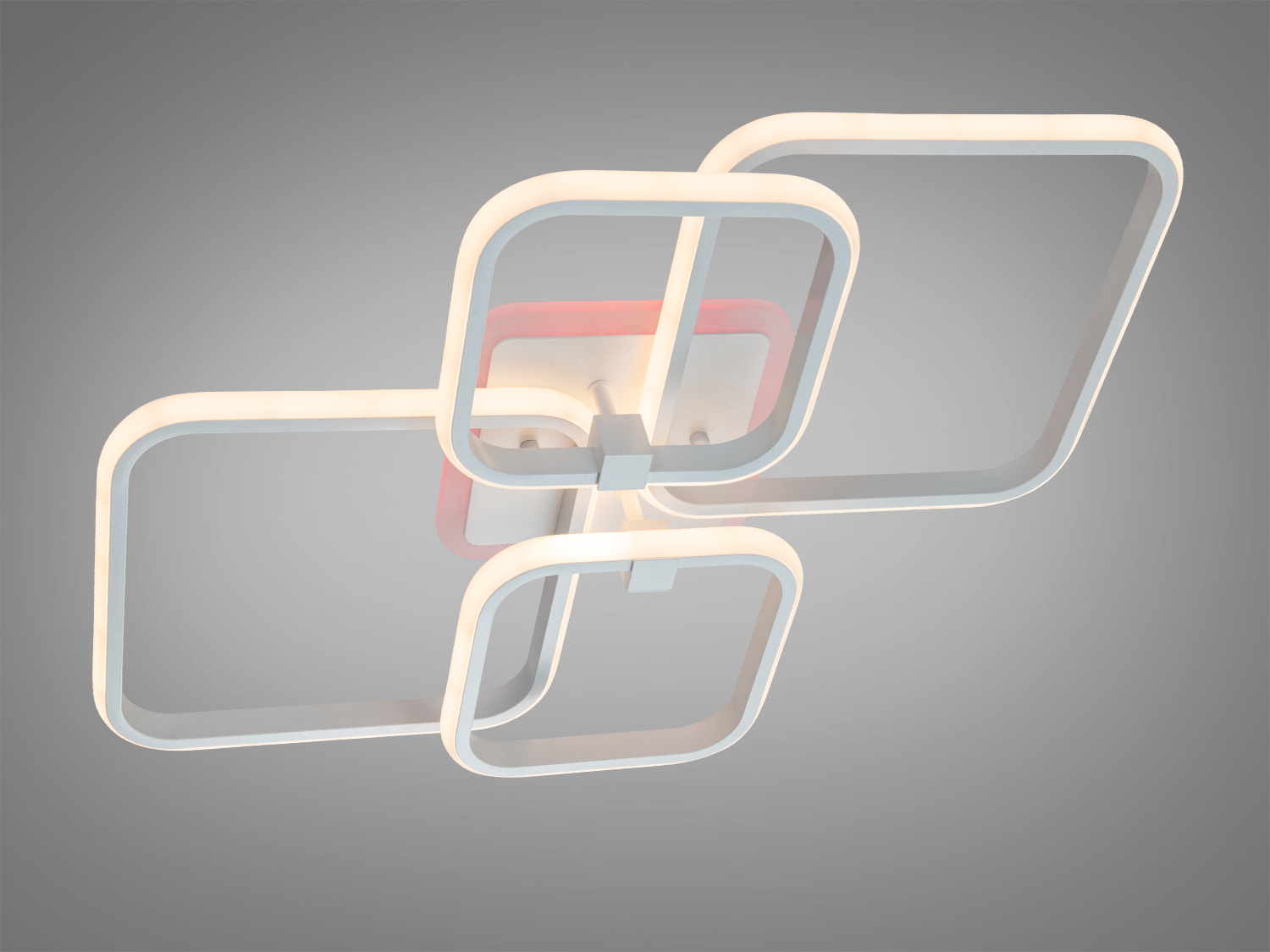 Світильник у формі квадратів, білий колір, підсвічування, підходить для монтажу на стелі, сучасний інтер′єр.