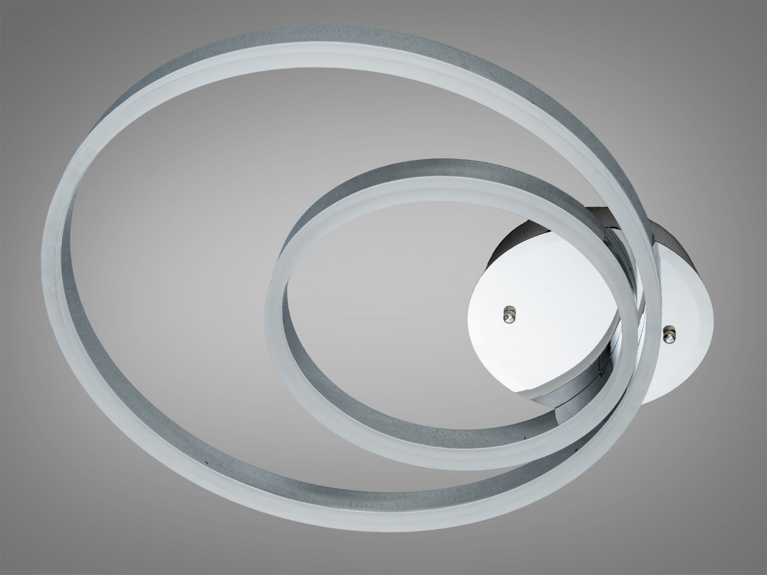 Дизайнерський світильник із двома кільцями без світла. Сріблястий метал, підходить для мінімалістичних інтер′єрів.