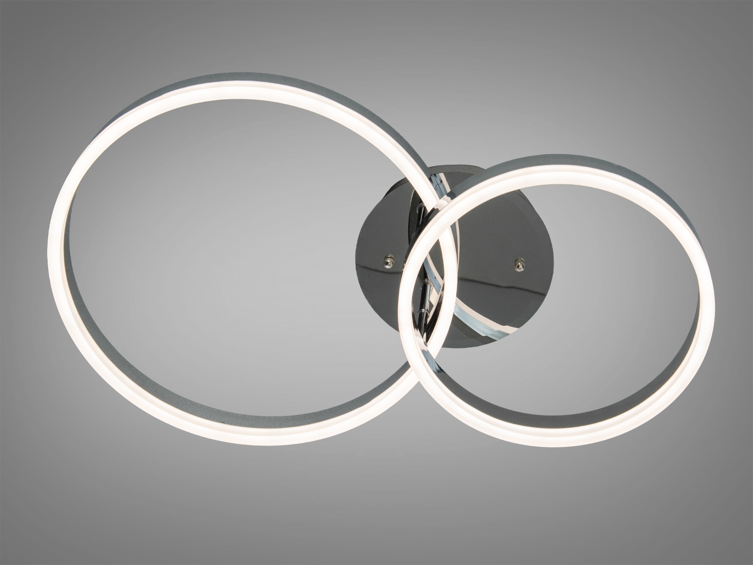 Стельовий світильник з двома переплетеними LED-кільцями, що підходить для сучасних інтер′єрів. Встановлюється на стелю.