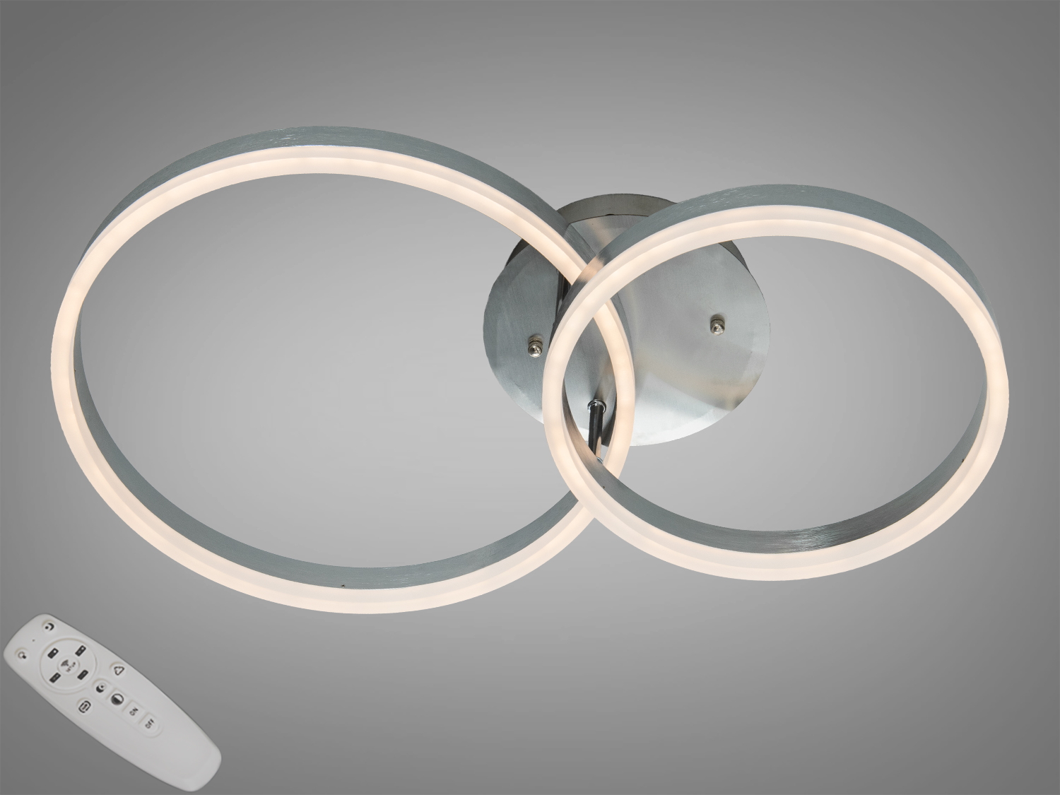 Стельова LED люстра Diasha з двома кільцями, 50 W, біла. Пульт і димер для комфортного освітлення кімнат до 9 м², накладний монтаж.