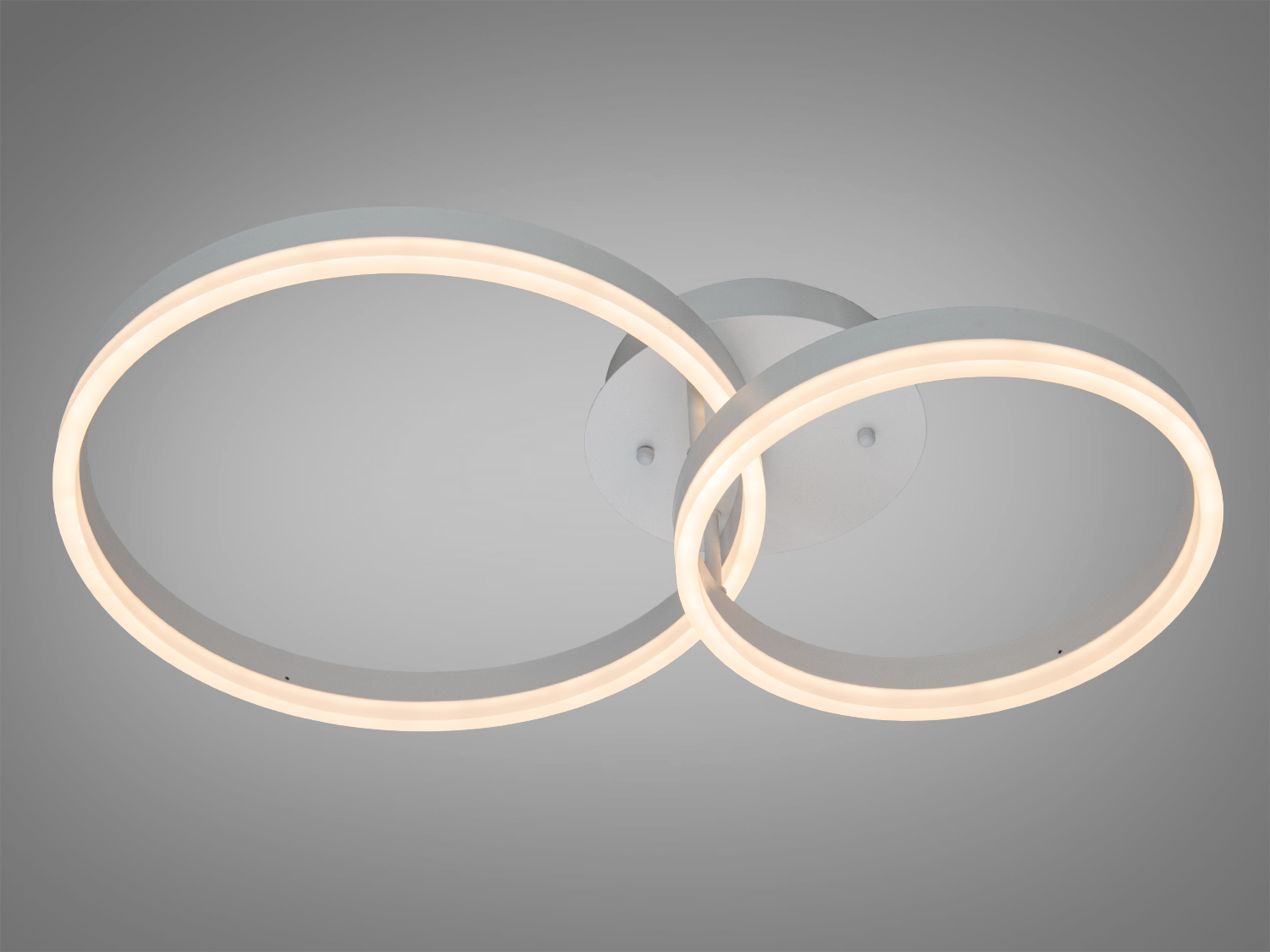 Стельовий світильник з теплим світлом, двома круглими LED кільцями. Відмінно підходить для затишного освітлення вітальні.