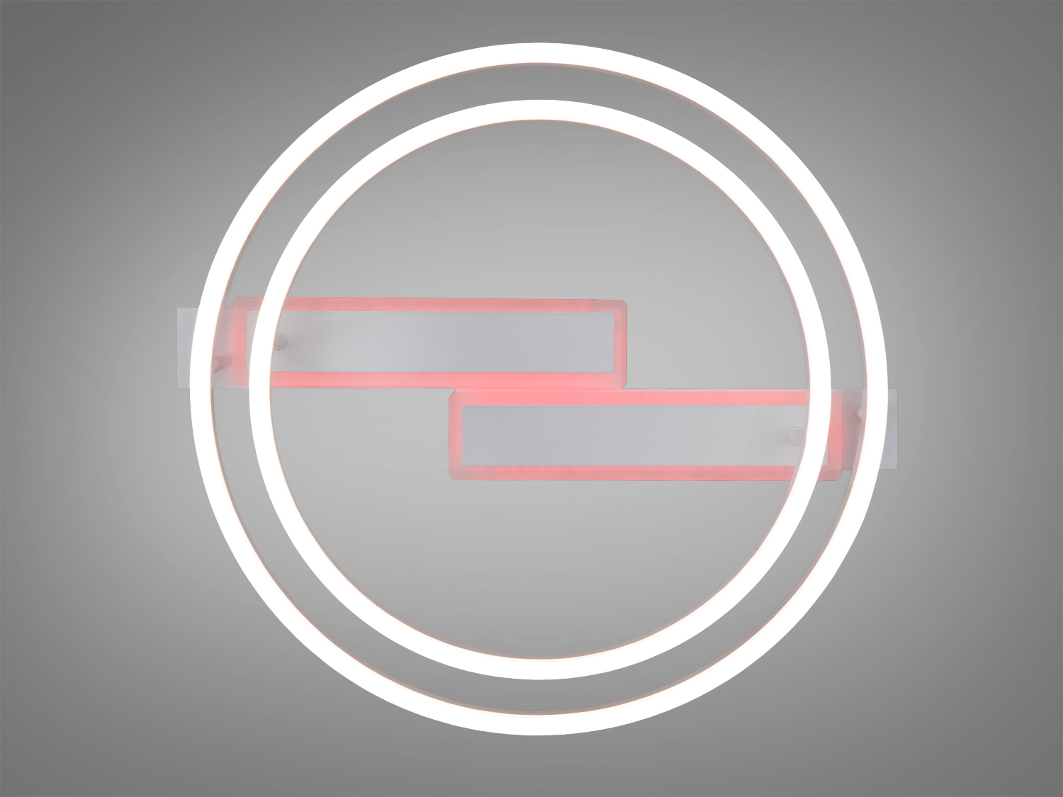 Світильник із двома кільцями зверху, з червоним підсвічуванням. Ідеальний для стелі вітальні.