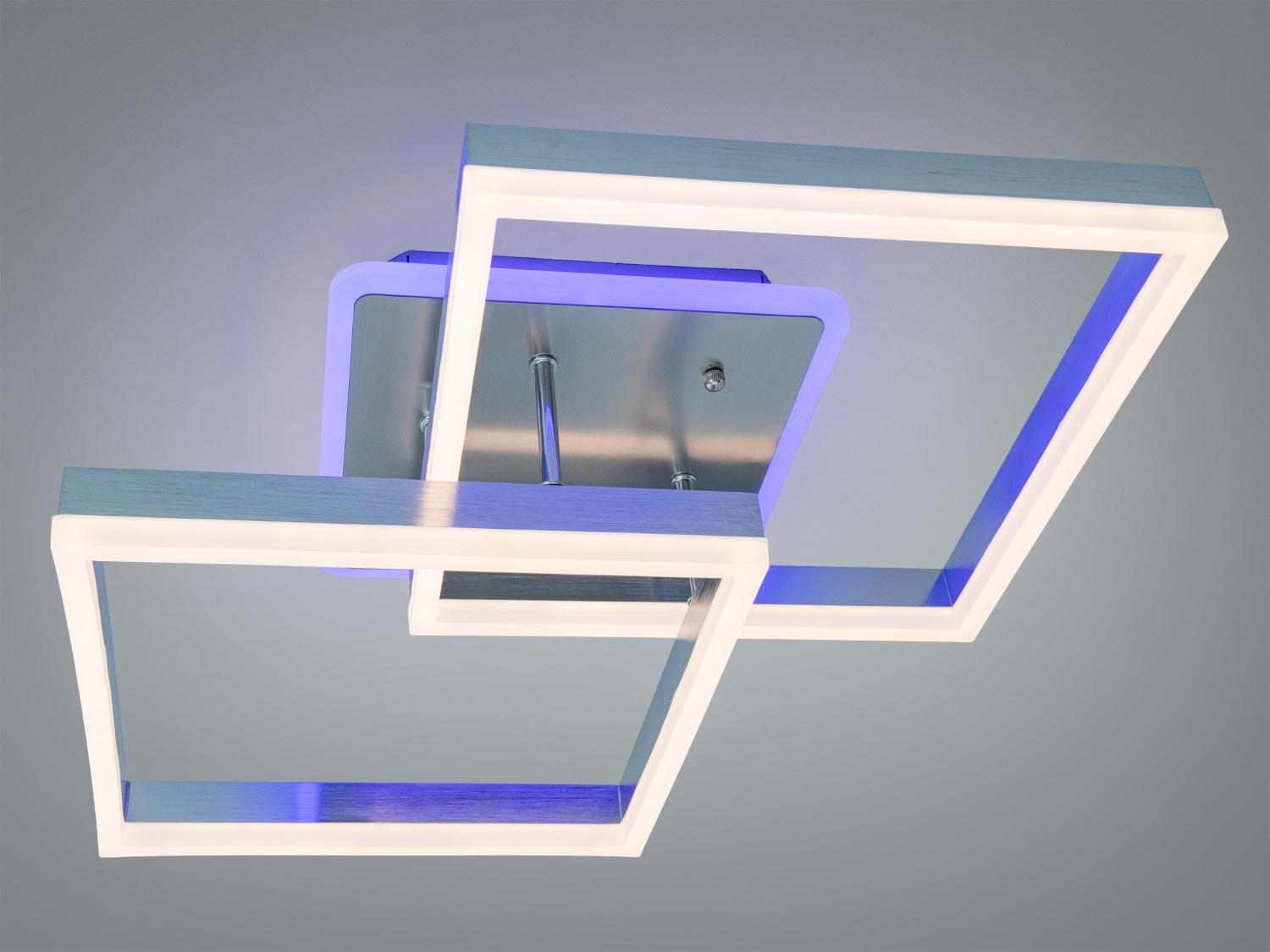Світлодіодна стельова лампа, квадратна форма, синє підсвічування, алюмінієвий корпус, підходить для житлових приміщень.