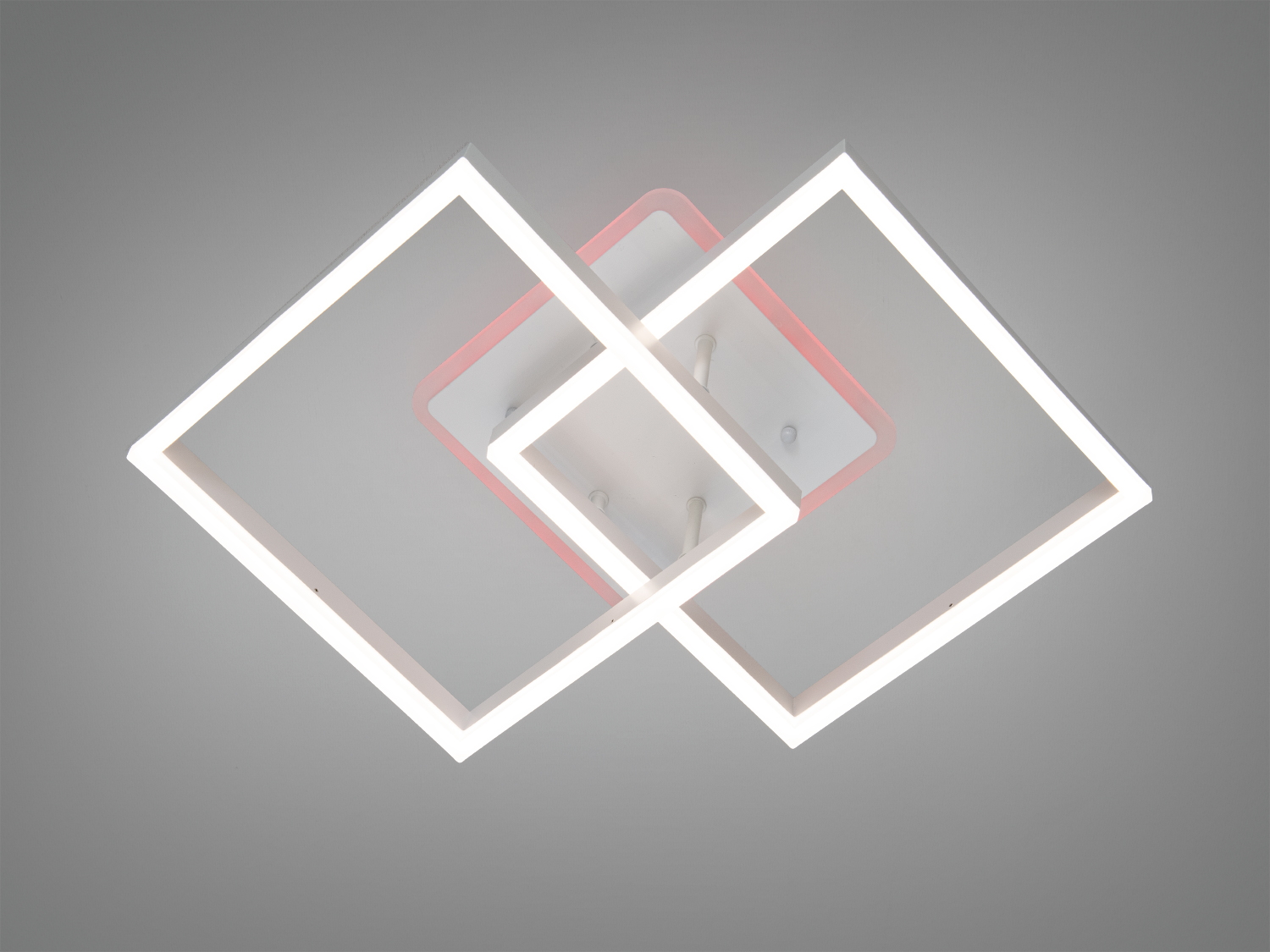 Стельовий світильник з квадратними рамками, що перетинаються. Підсвічування червоного кольору, підходить для сучасного інтер′єру.
