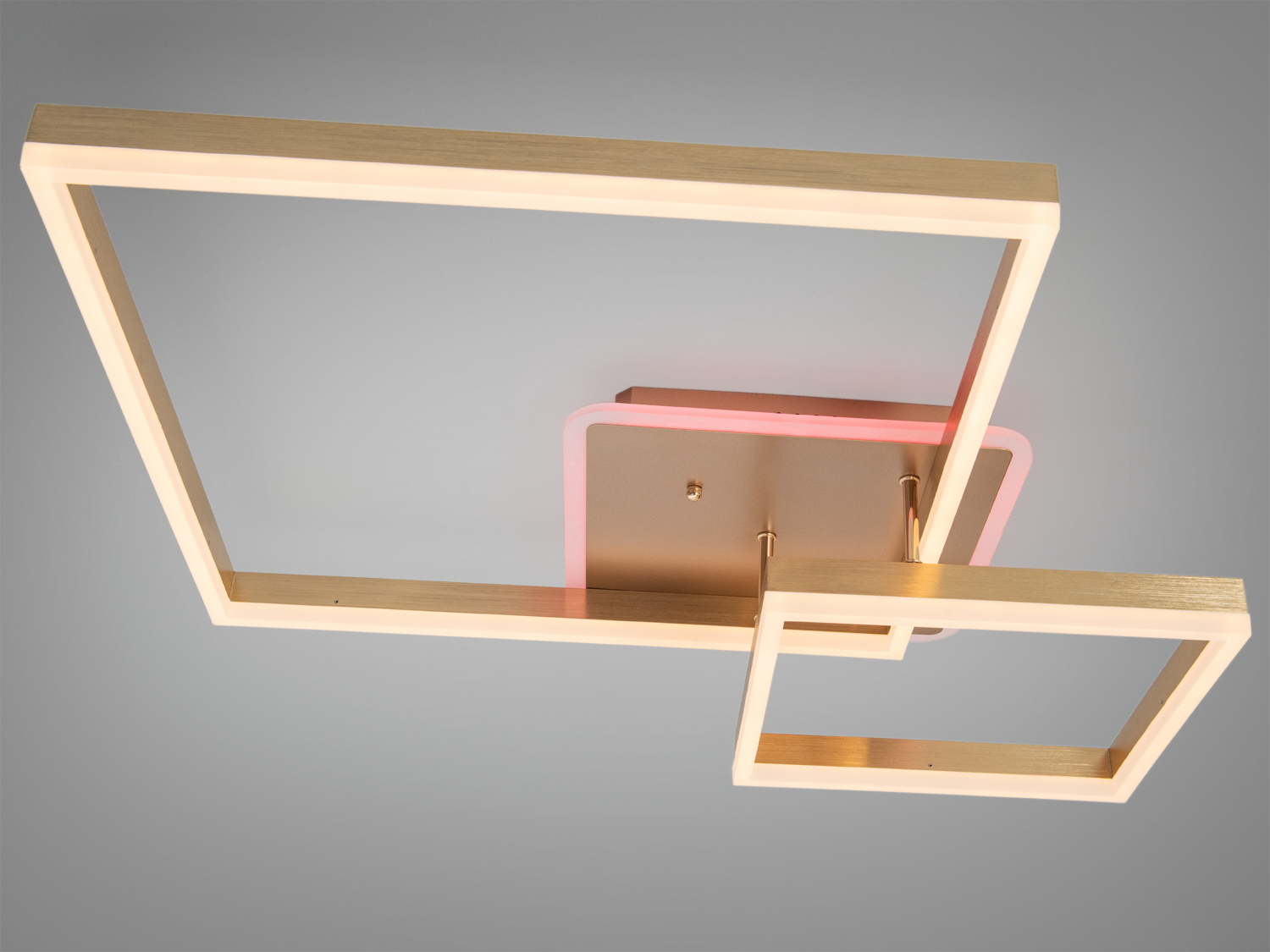 Стельовий світильник з двома квадратними рамками, оснащений дистанційним керуванням. Біле і синє підсвічування, підходить для офісу.