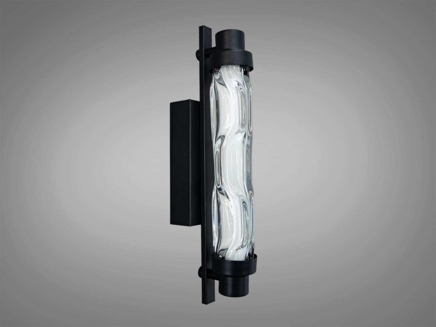 Настінний світильник з вертикальним монтажем, хвилясте скло, чорний метал. Підходить для індустріального стилю.