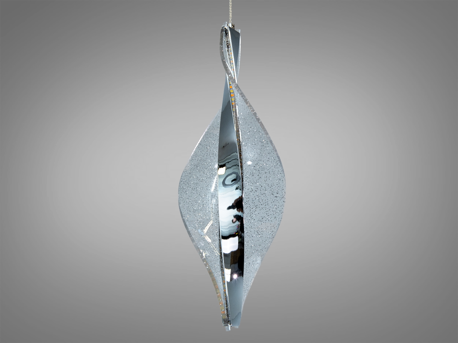 Підвісний акриловий світильник з блискучою поверхнею, що відображає світло. Обладнаний LED-лампами, підходить для освітлення віталень.