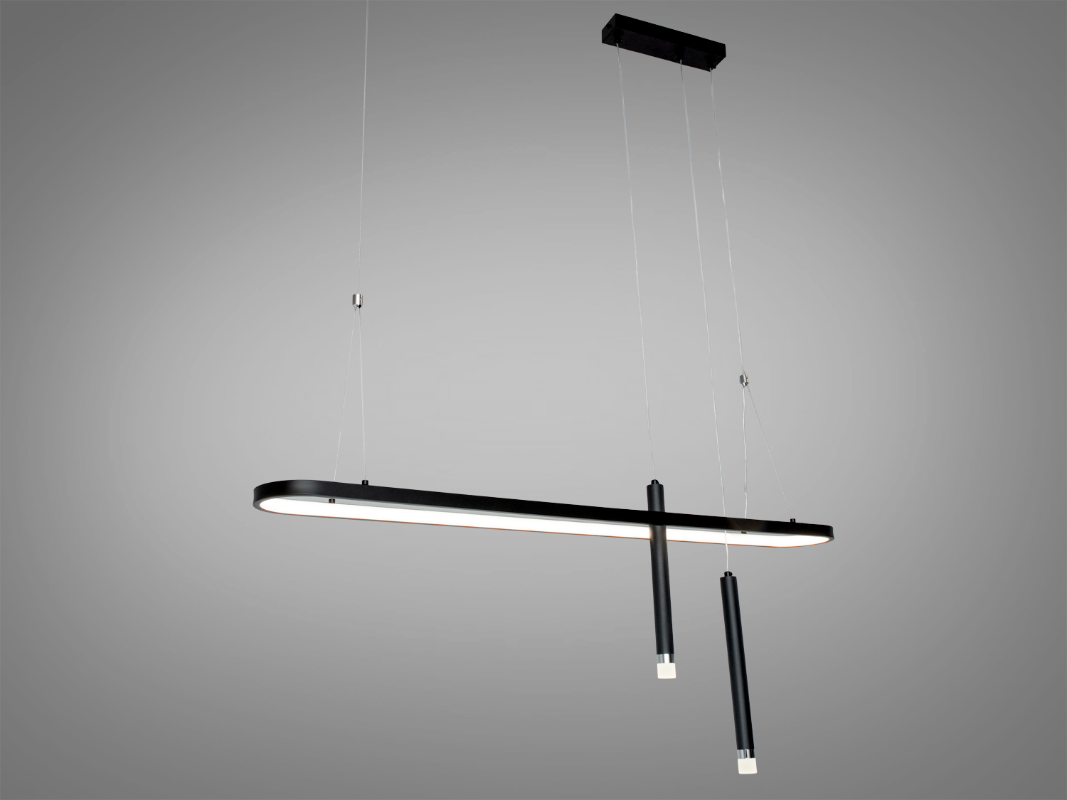 Підвісна лампа з овальною рамою, чорний метал, регульоване підвішування, ідеальна для офісного простору.