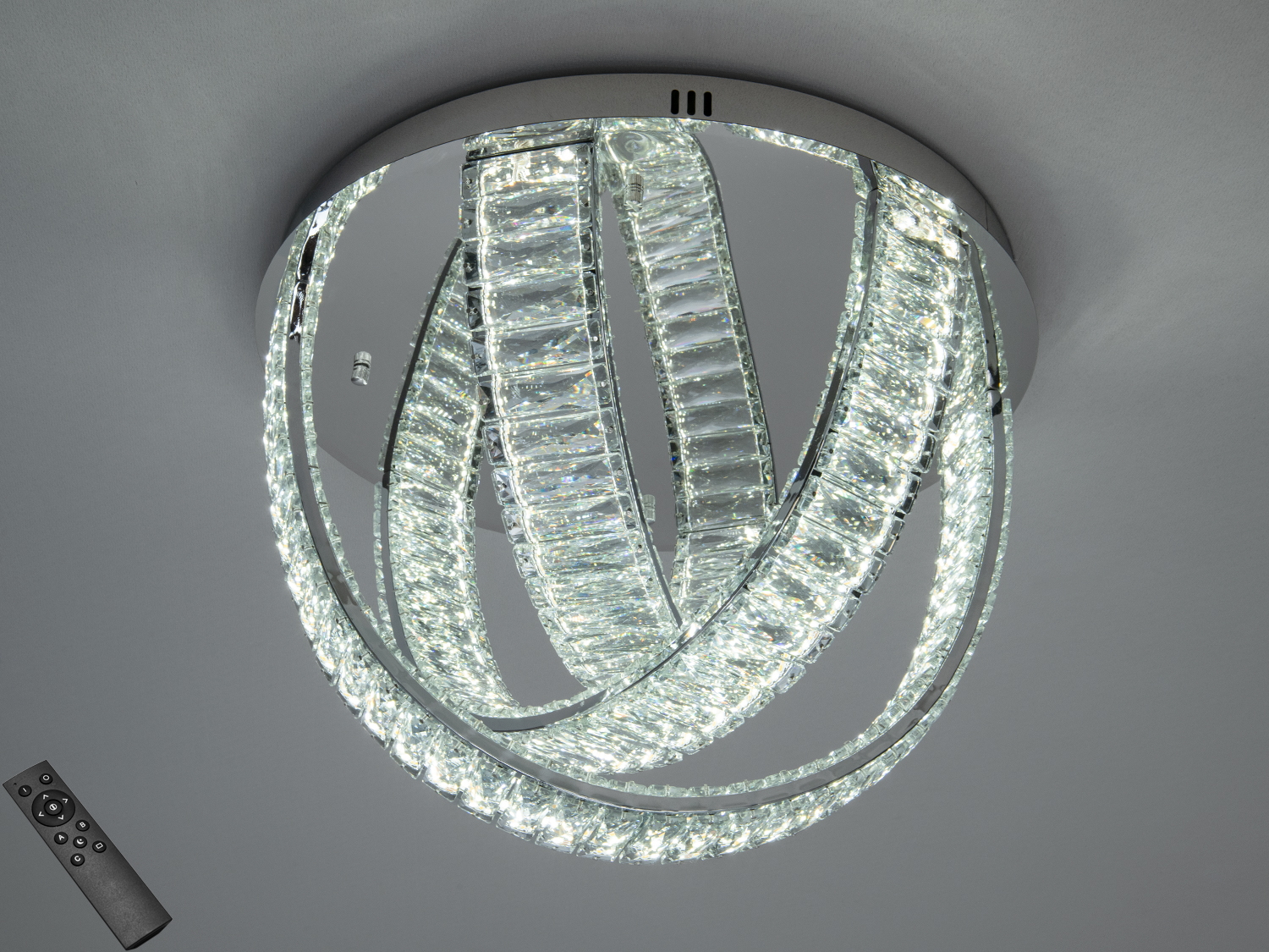 Світлодіодний стельовий світильник з пультом, кругла форма, кристалічні елементи, підходить для сучасного інтер′єру.