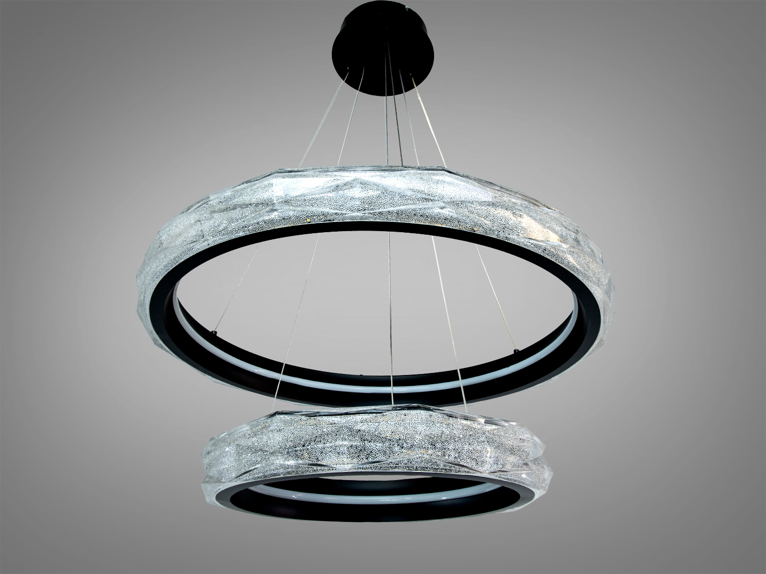 Підвісна люстра Diasha 2 кільця 152Вт чорна пульт