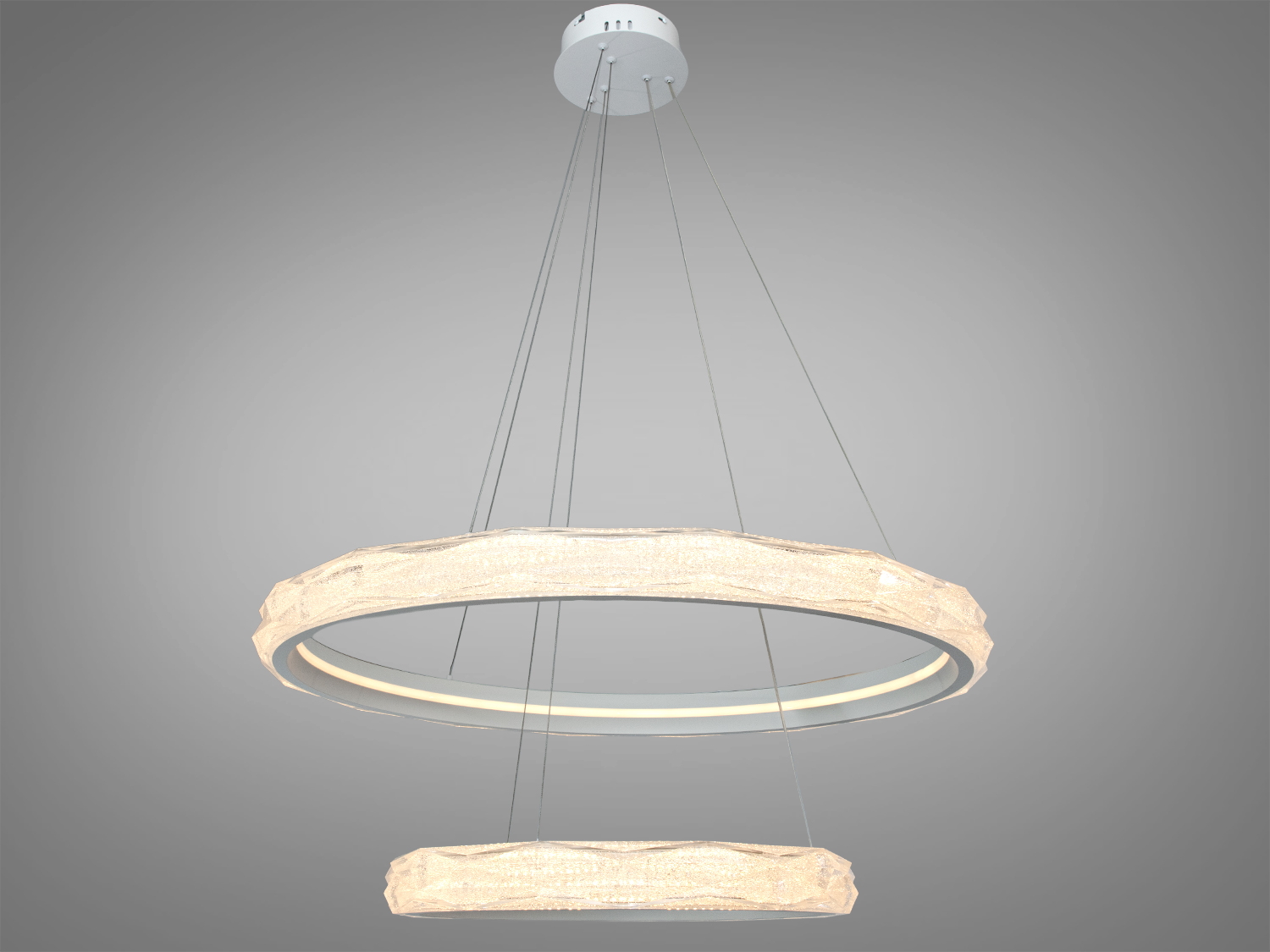 Світильник з кільцевими елементами, виготовлений з текстурованого матеріалу, забезпечує тепле освітлення. Ідеальний для вітальні або спальні.