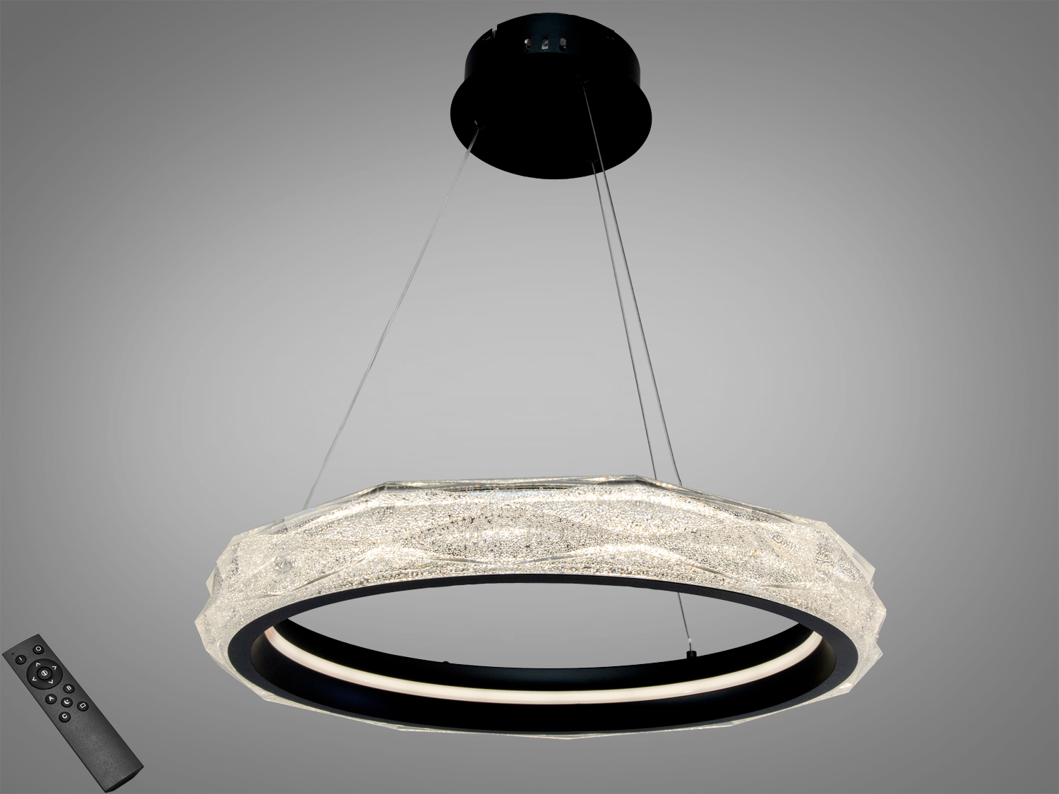 Підвісна LED люстра кільце, чорна, 84 W, 4620 лм. Пульт і вимикач, 3 режими 3200/4100/6000K, регулювання висоти, для кімнат до 15 м².