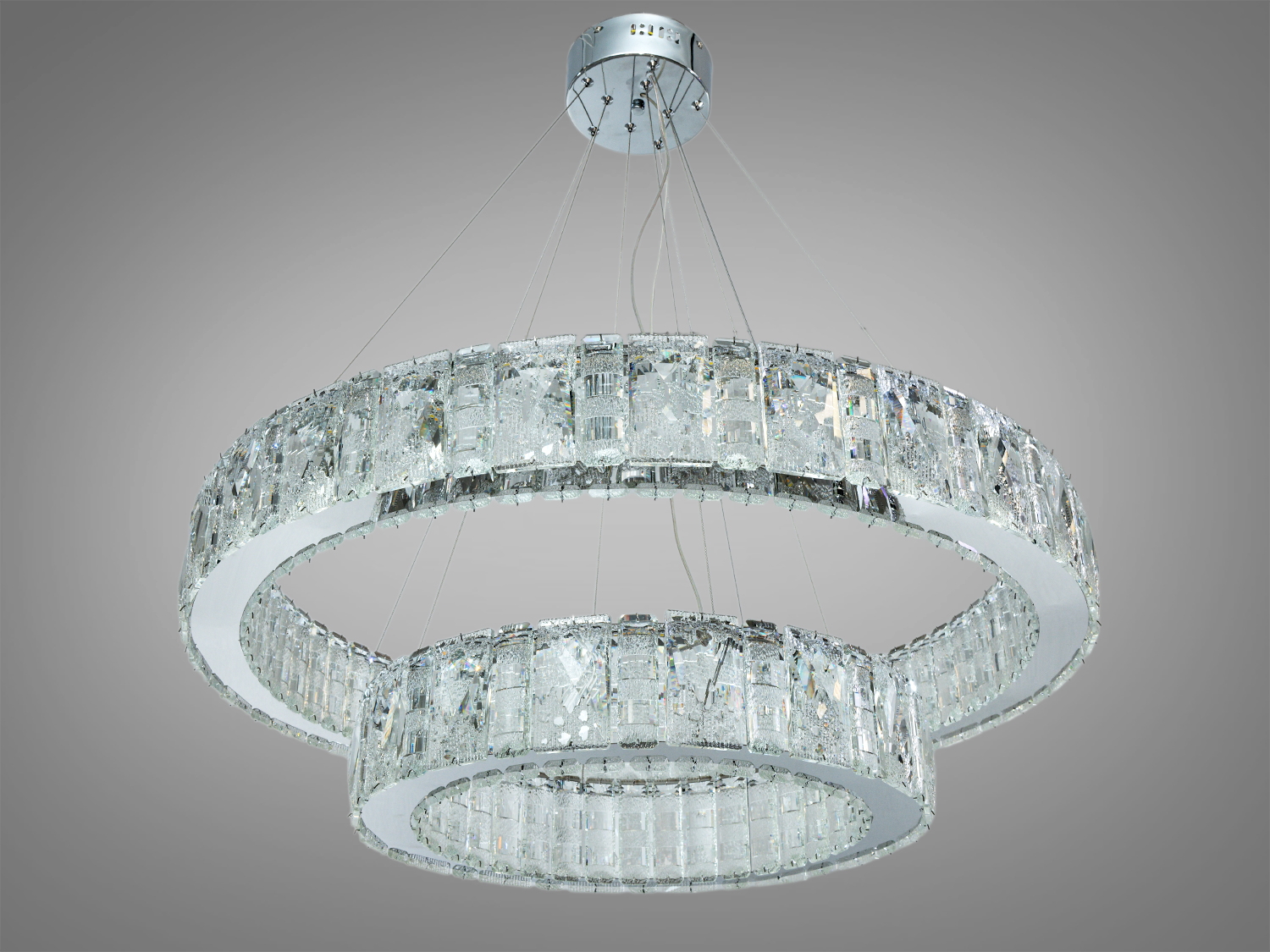 Підвісна кришталева LED люстра хром 135Вт пульт 23м2