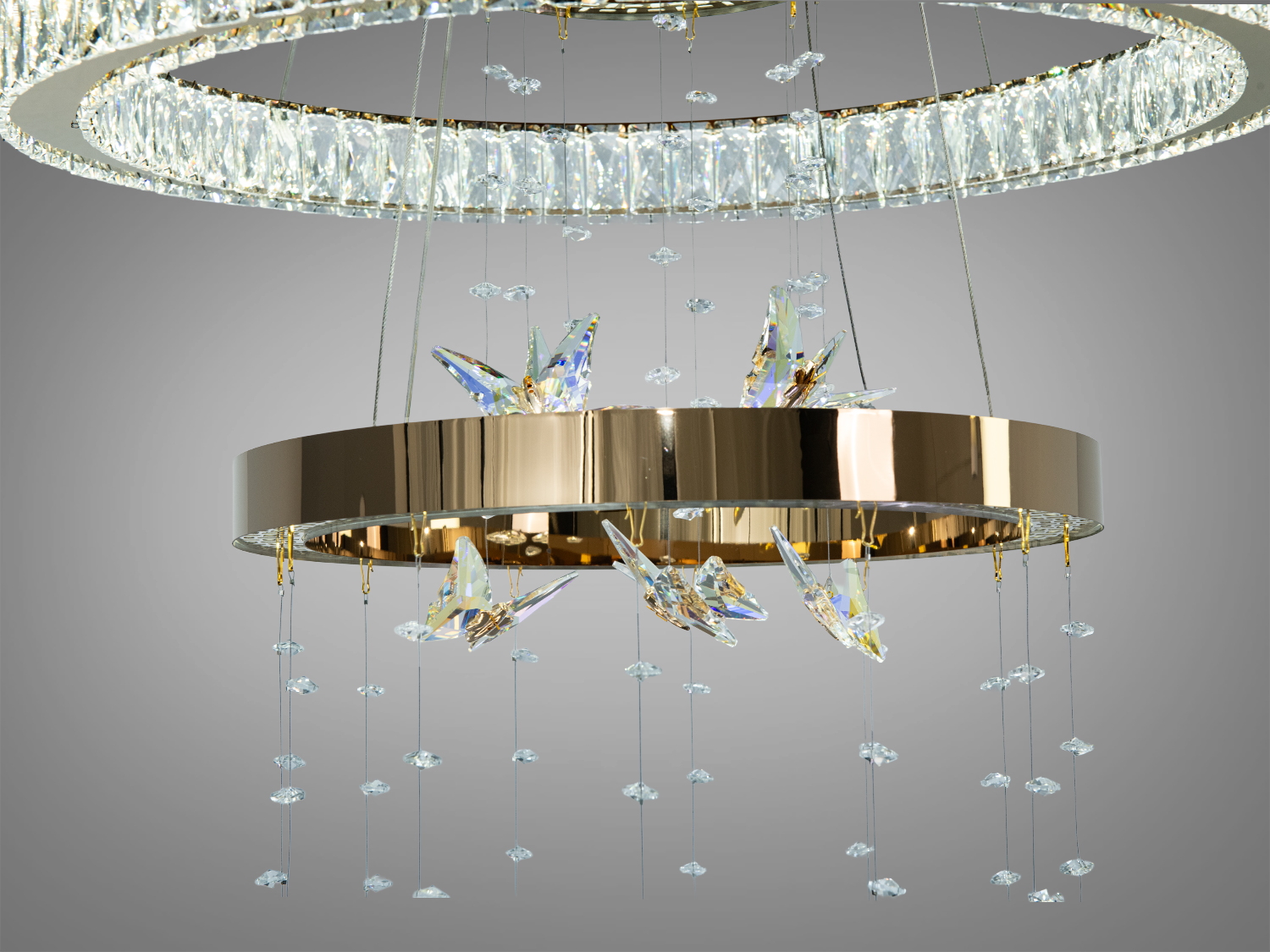 Люстра LED підвісна 3 кільця золото 124Вт