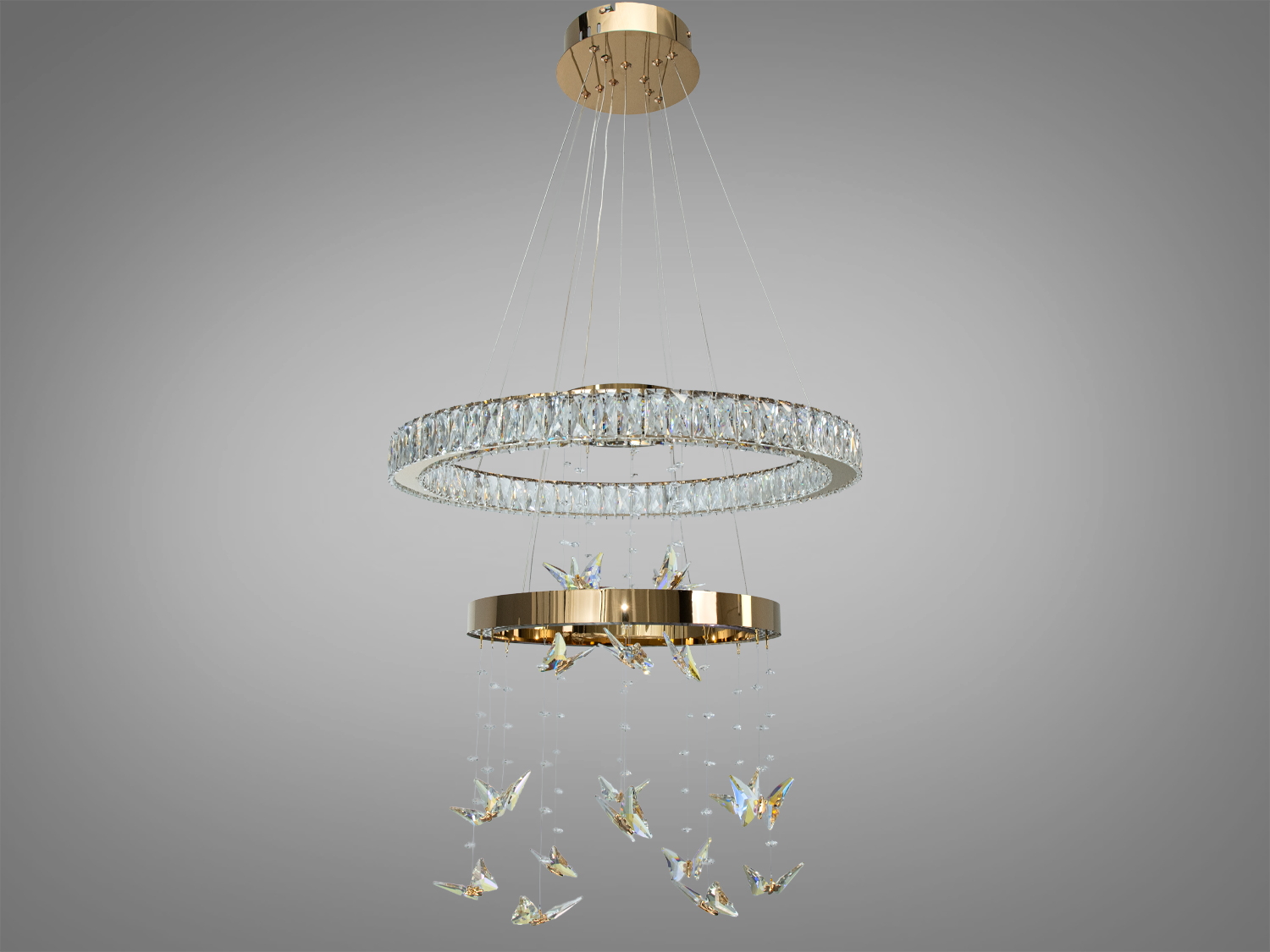 Люстра LED підвісна 3 кільця золото 124Вт