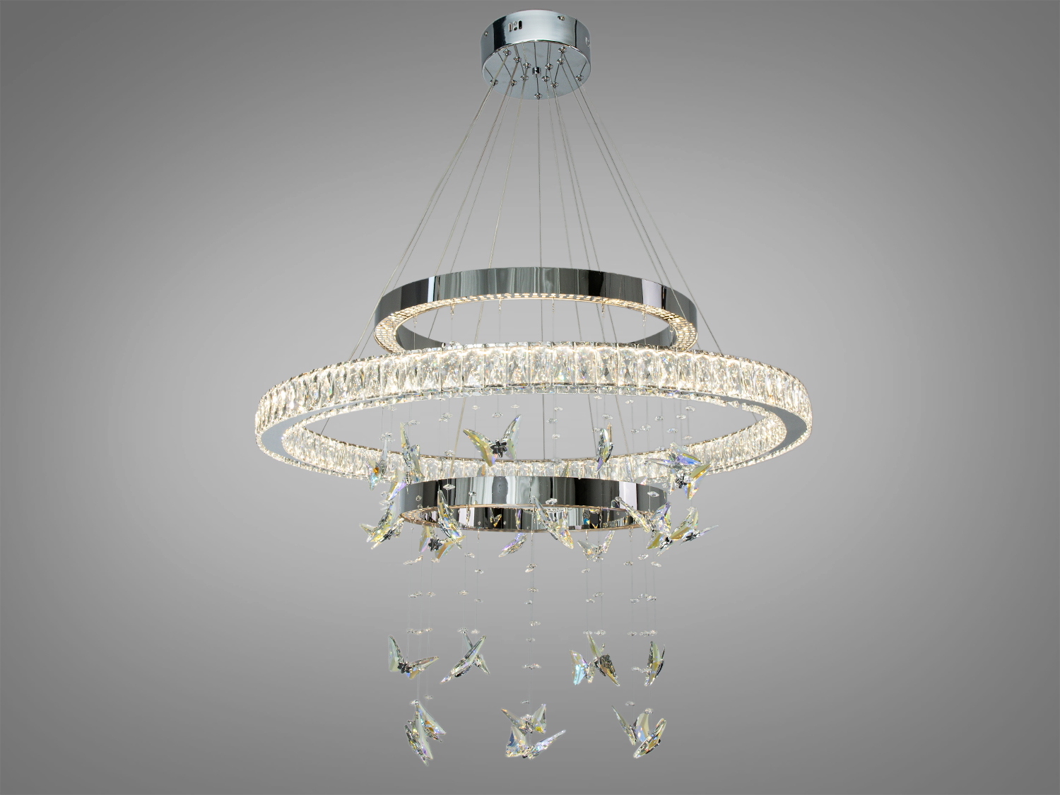 Підвісна LED люстра кришталь хром 176Вт з пультом