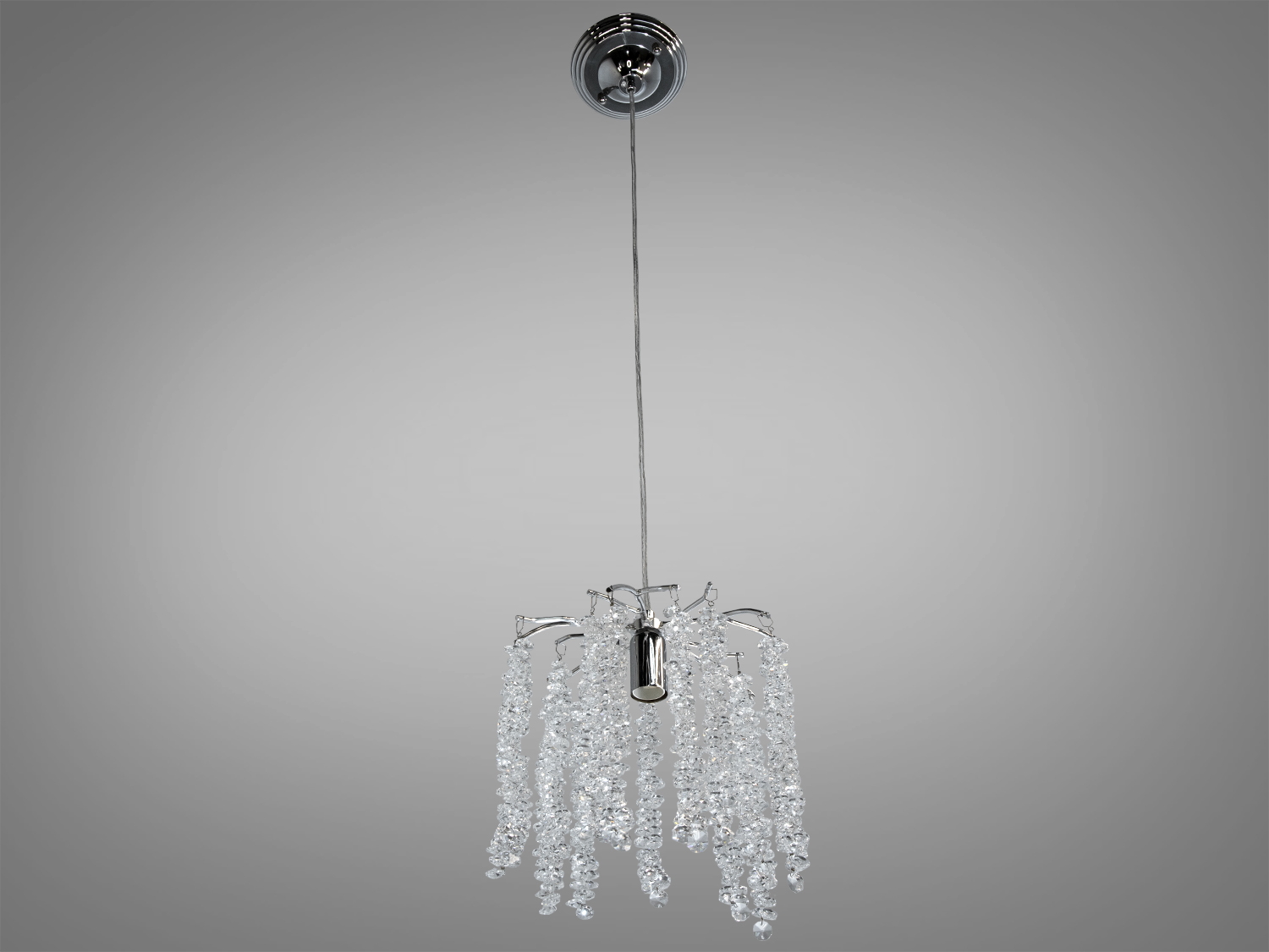 Підвісний світильник на тонкому тросі з кришталевими підвісками, що додають елегантності інтер′єру.