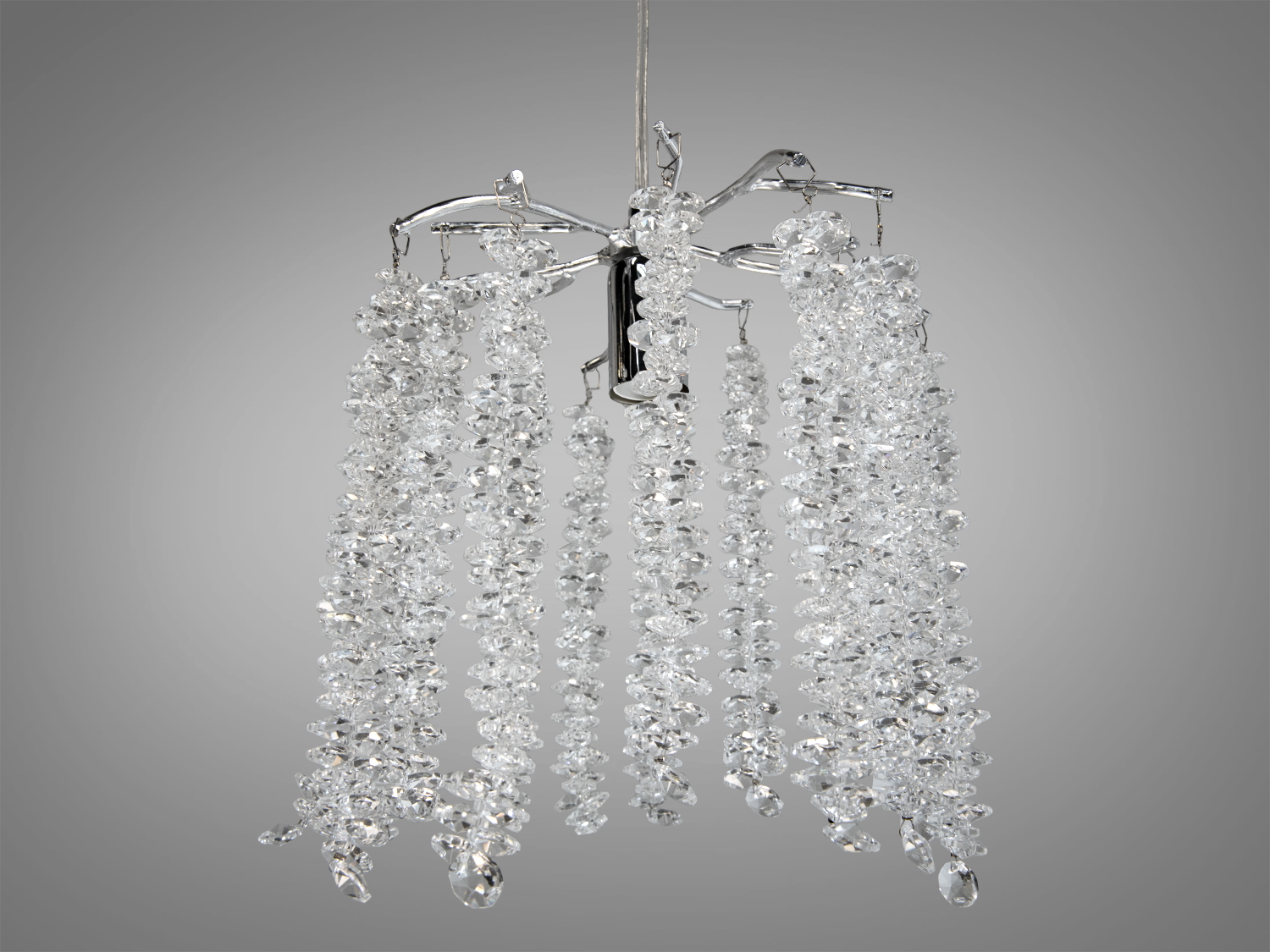 Підвісний світильник Глициния з хромованими кришталевими підвісками для вітальні або їдальні. Елегантність та сучасність у вашому інтер′єрі.