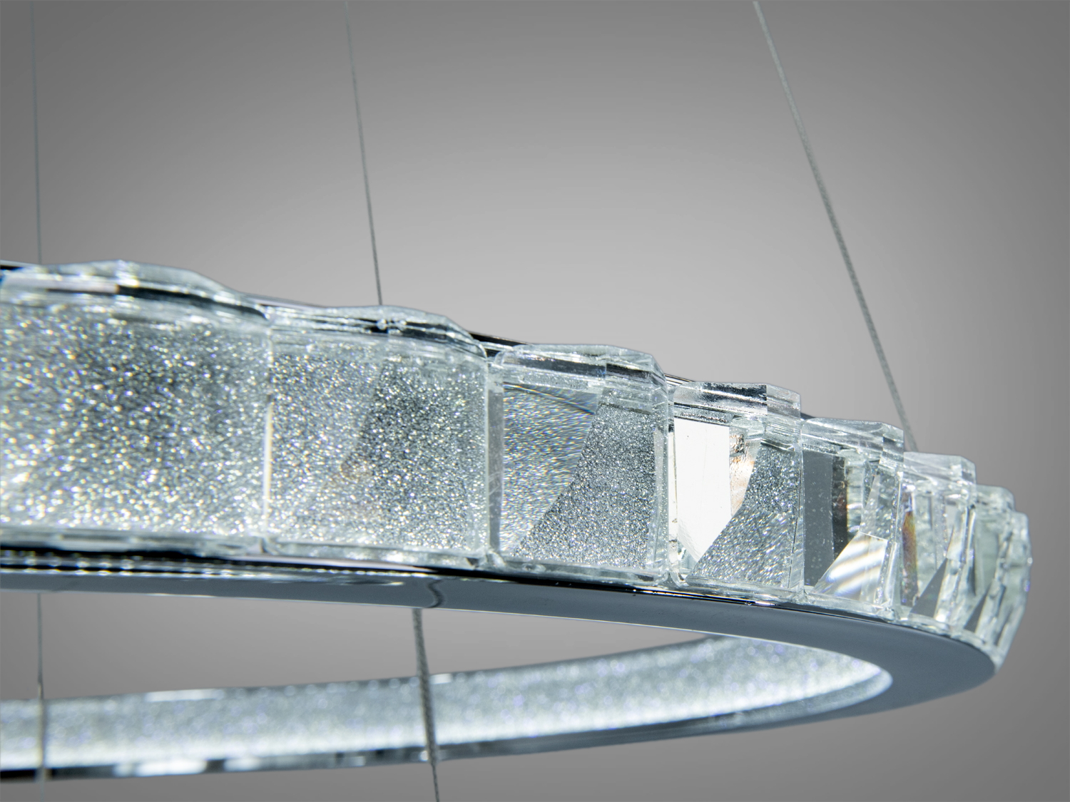 Підвісна люстра LED два кільця хром 82 Вт