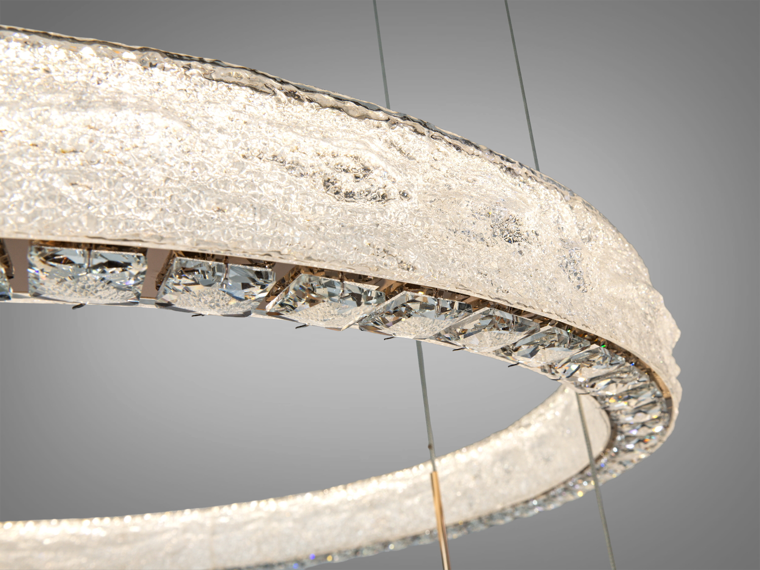 Підвісна LED люстра три кільця золото пульт 195Вт