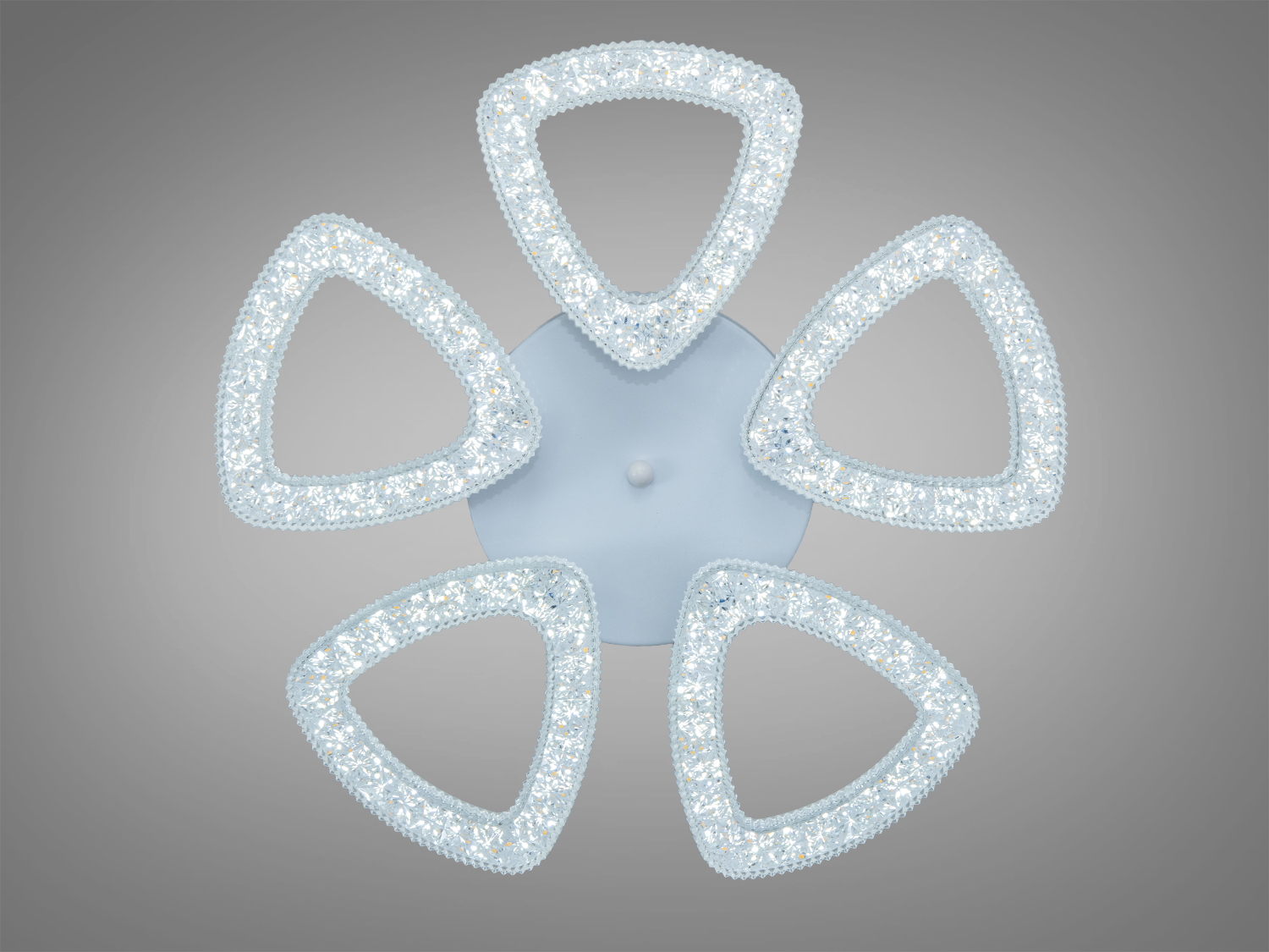 Стельовий світильник з п′ятьма трикутними LED елементами, що створюють м′яке освітлення. Підходить для сучасних інтер′єрів.