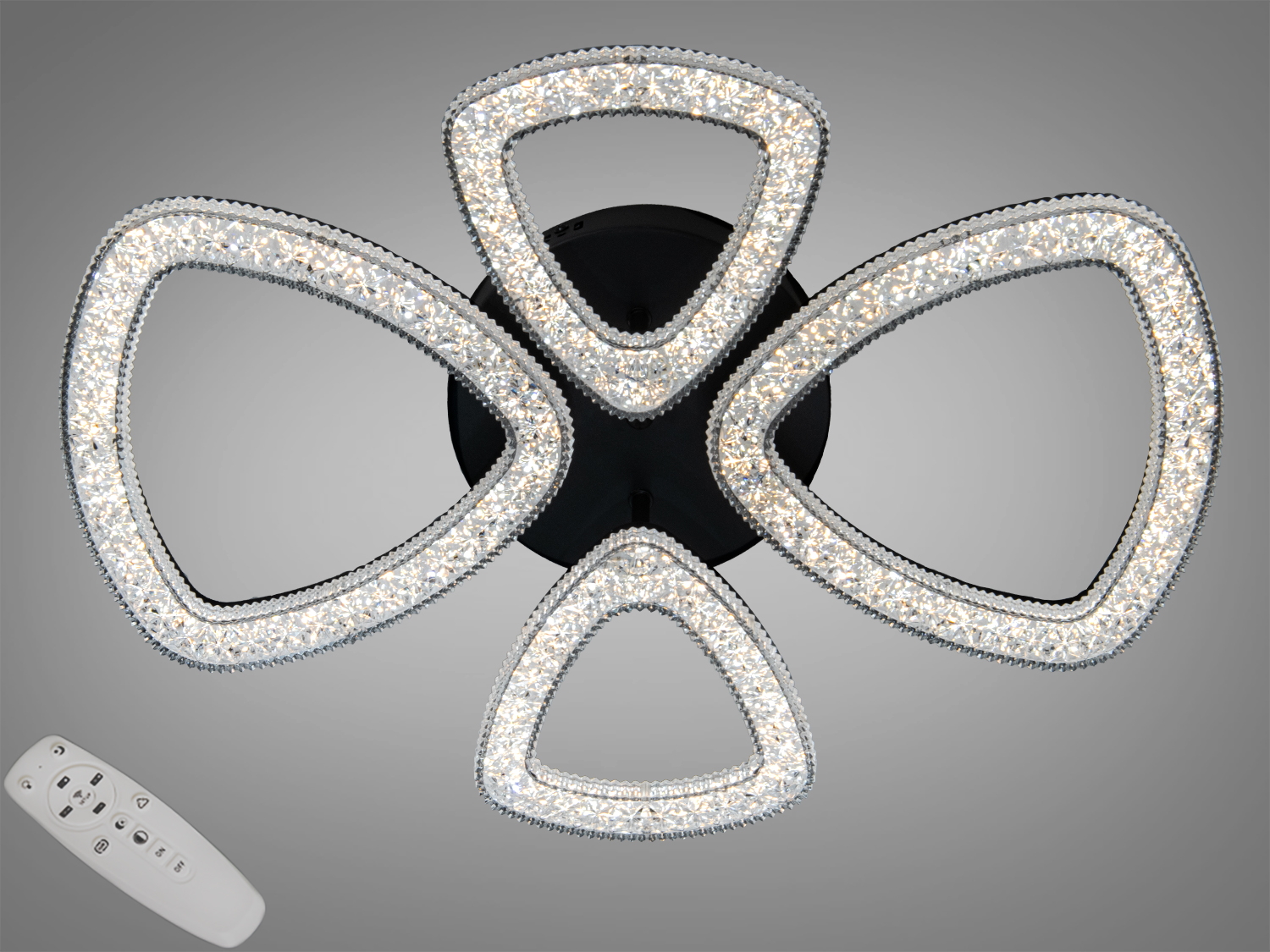 Стельова LED люстра Diasha, 53 W, чорна, 4 модулі. Пульт керування, регулювання яскравості, рівномірне світло для приміщень до ≈9 м².