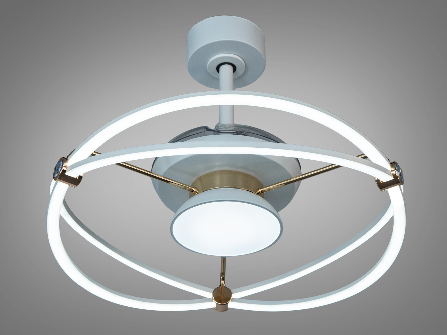 Стельовий світильник із двома LED-кільцями, що створюють рівномірне освітлення. Дизайн підходить для сучасних інтер′єрів.