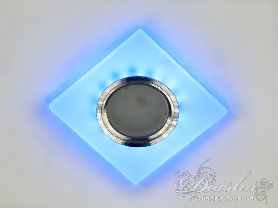 Врізка з акрилу дає рівномірний розсіяне світло, можна використовувати в поєднанні зі світлодіодними акриловими люстрами.
Точкові світильники крім основного світла лампи MR-16 мають вбудовану світлодіодне підсвічування білого і синього кольору 3Вт. Ви можете включати окремо підсвічування і лампу, або разом.
Підходять для натяжних і підвісних стель, можна використовувати у ванній кімнаті.
Лампа в комплект не входить.