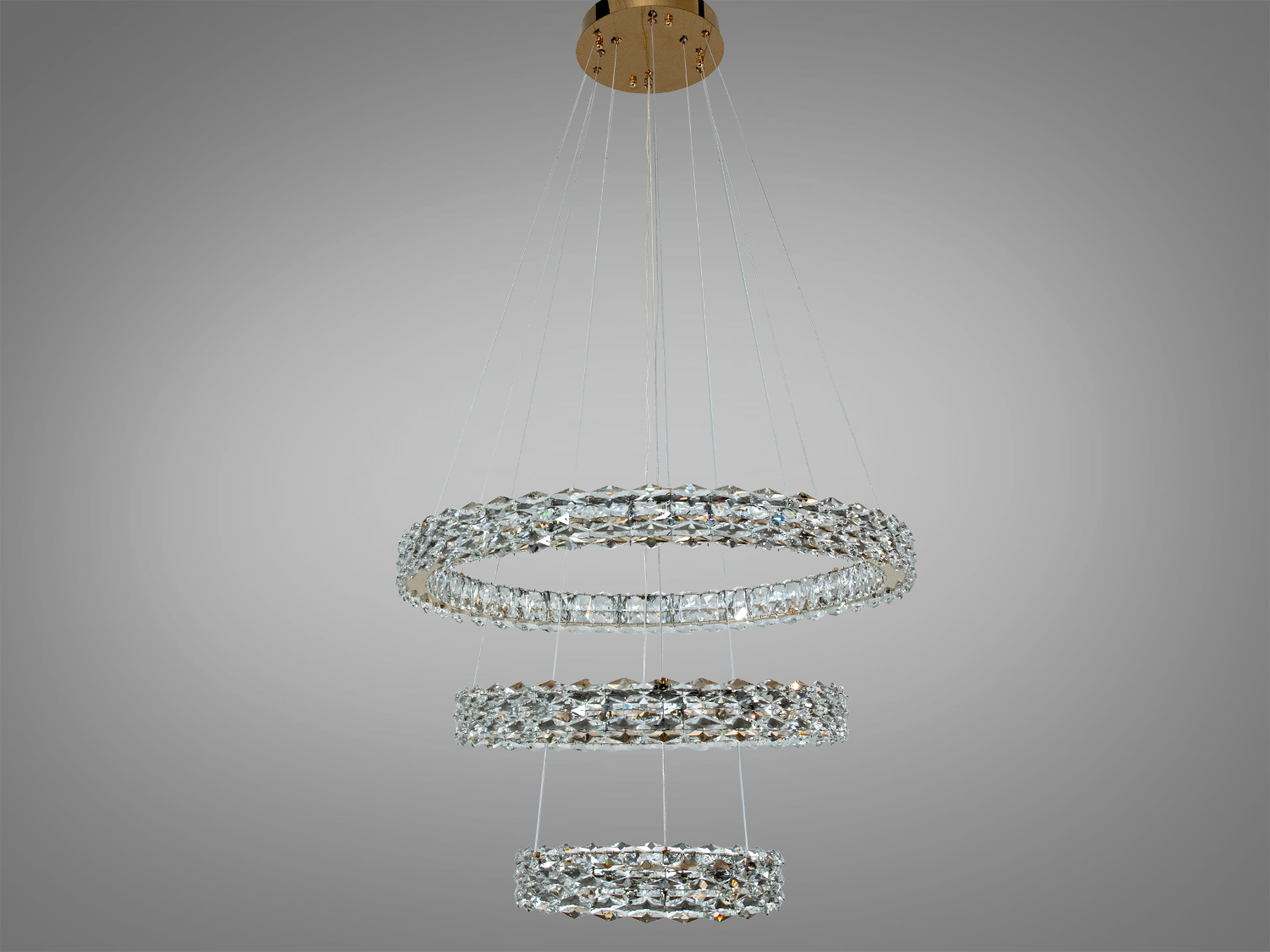 LED підвісна люстра золото 3 кільця пульт 95 Вт