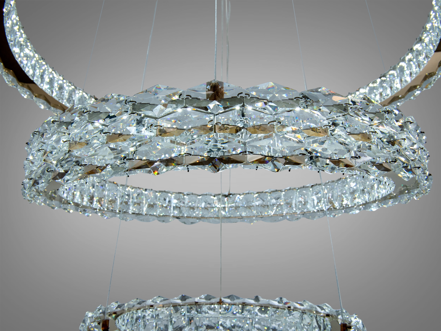 LED підвісна люстра золото 3 кільця пульт 95 Вт