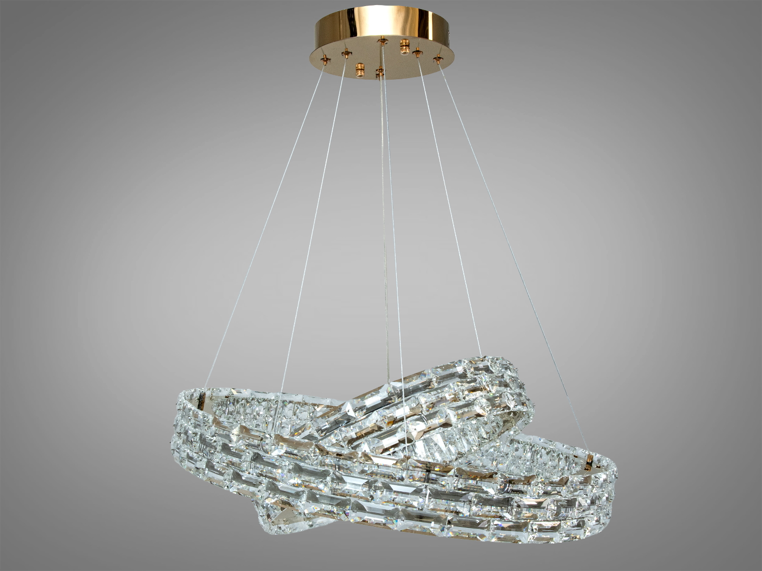 Підвісна люстра Diasha золото 54Вт пульт 2 кільця